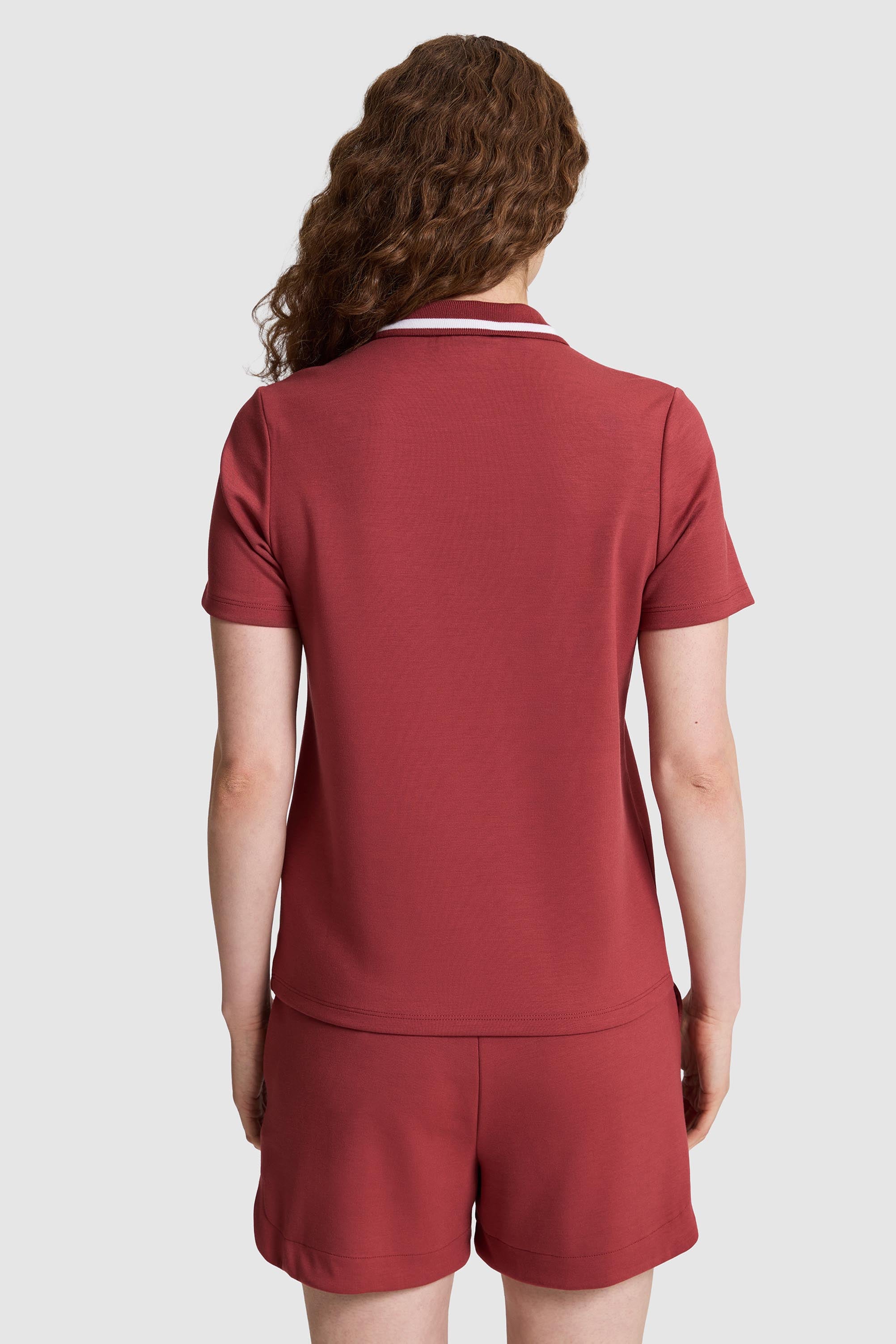 Kadın Polo Yaka Yarım Fermuarlı Vişne Tişört - 50323481037