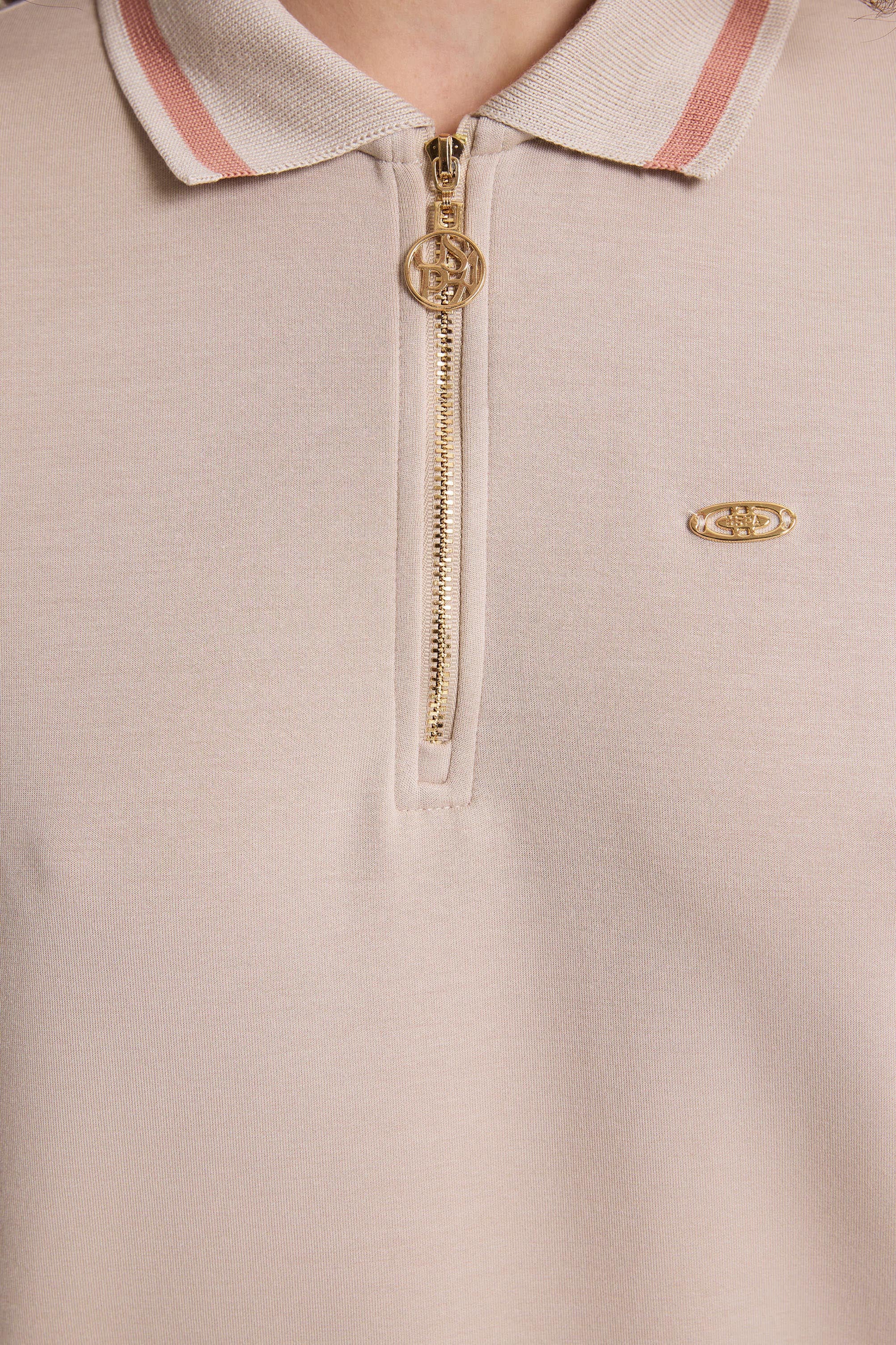 Kadın Polo Yaka Yarım Fermuarlı Taş Tişört - 50323481026