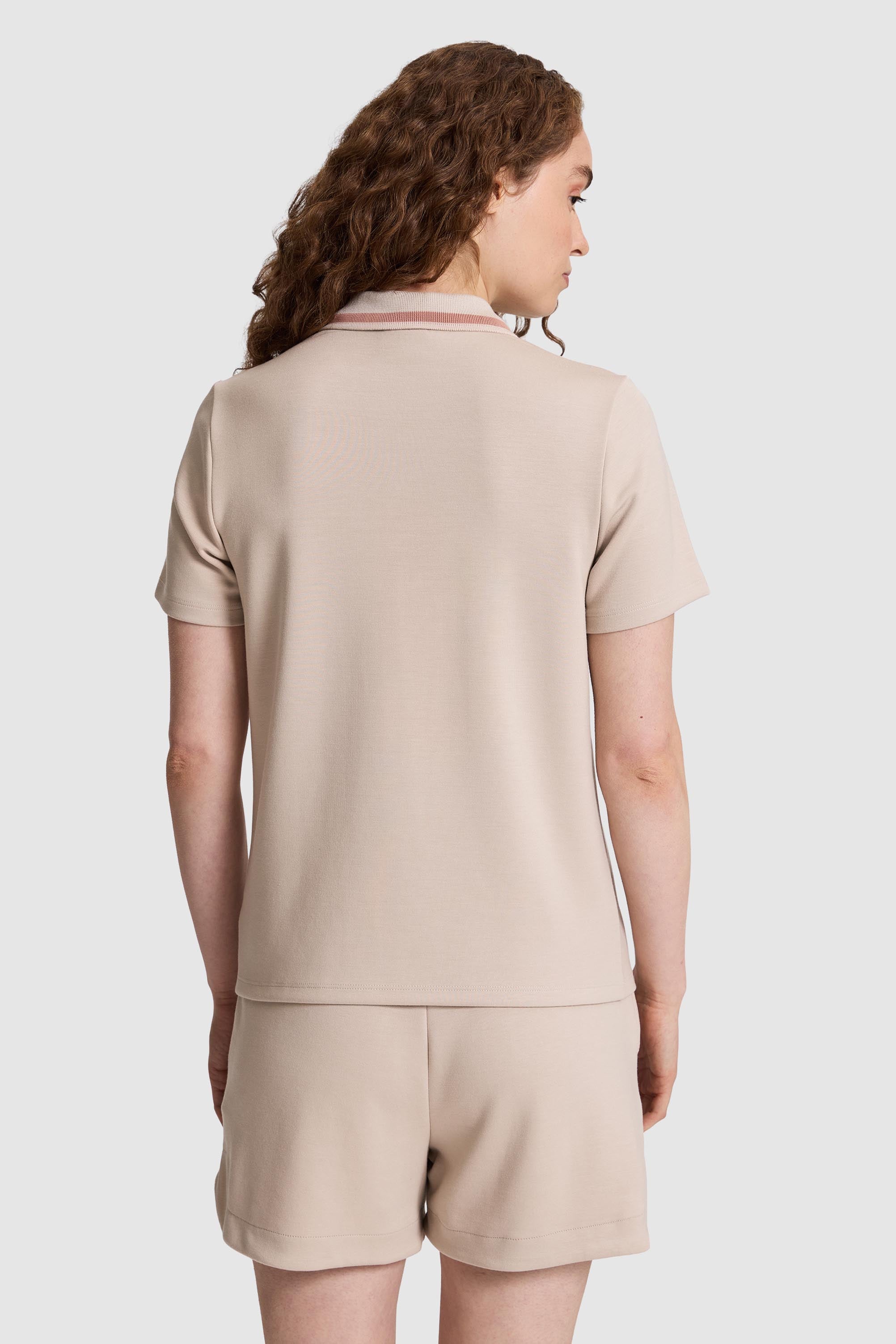Kadın Polo Yaka Yarım Fermuarlı Taş Tişört - 50323481026