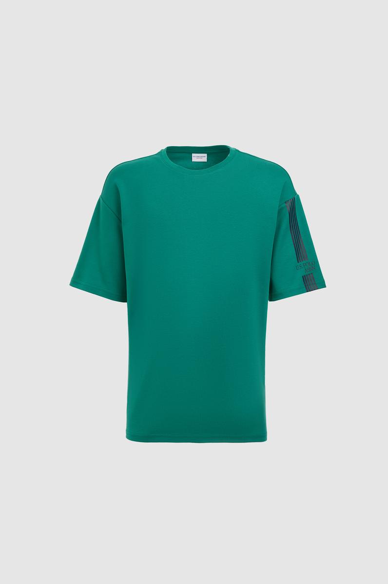 Erkek Koyu Yeşil Comfort Fit Bisiklet Yaka Tişört