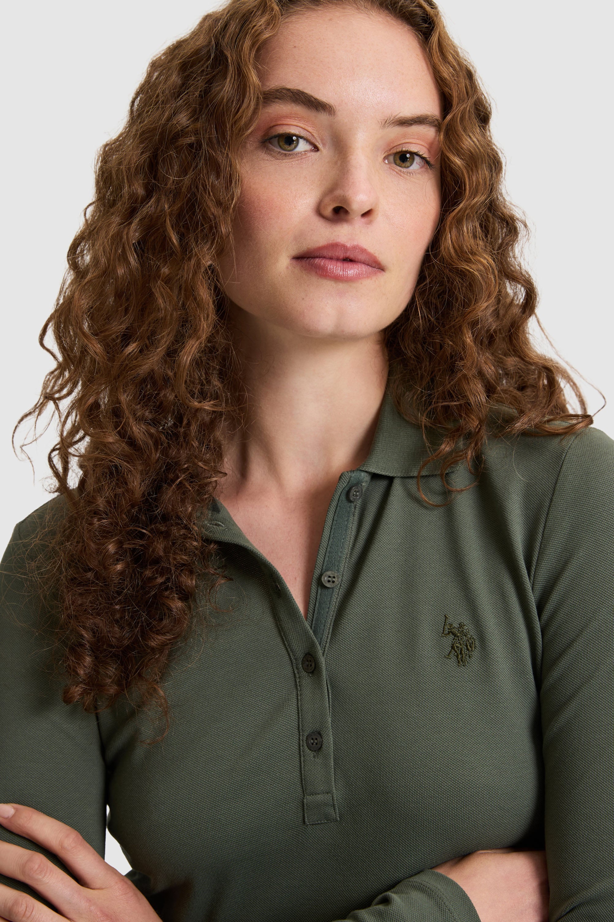 Kadın Yeşil Polo Yaka Basic Sweatshirt - Image 3