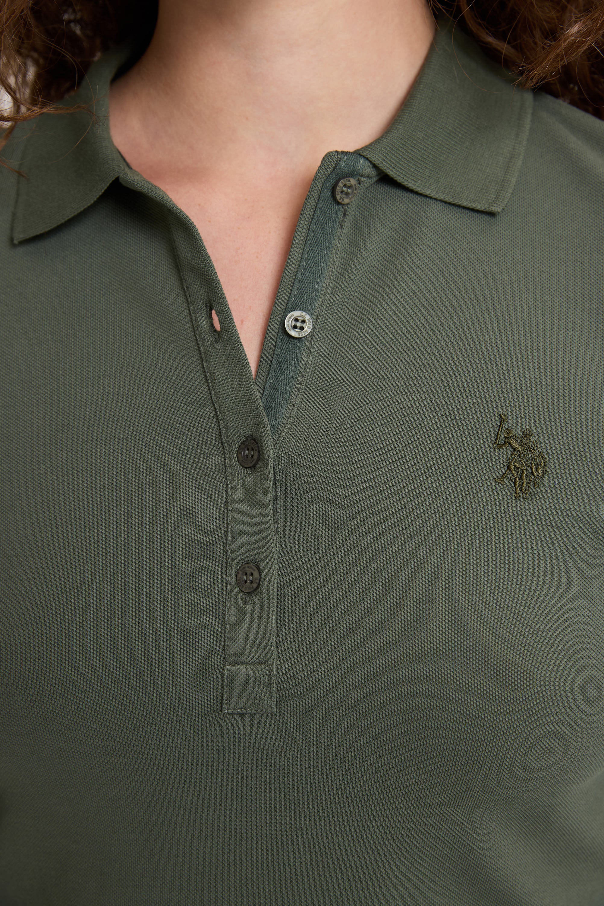 Kadın Yeşil Polo Yaka Basic Sweatshirt