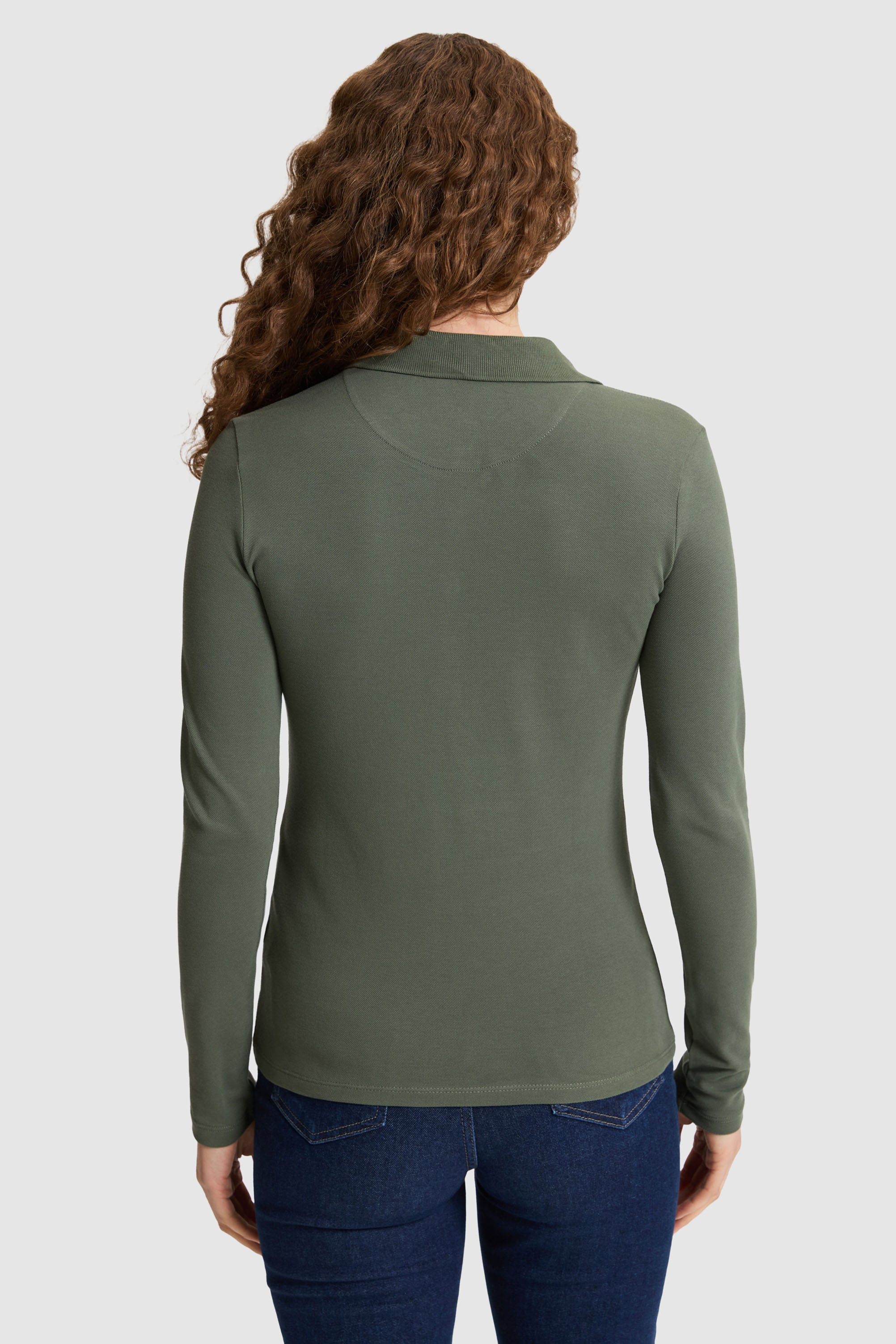 Kadın Yeşil Polo Yaka Basic Sweatshirt - Image 6