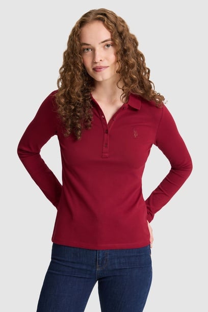 Kadın Bordo Polo Yaka Basic Sweatshirt