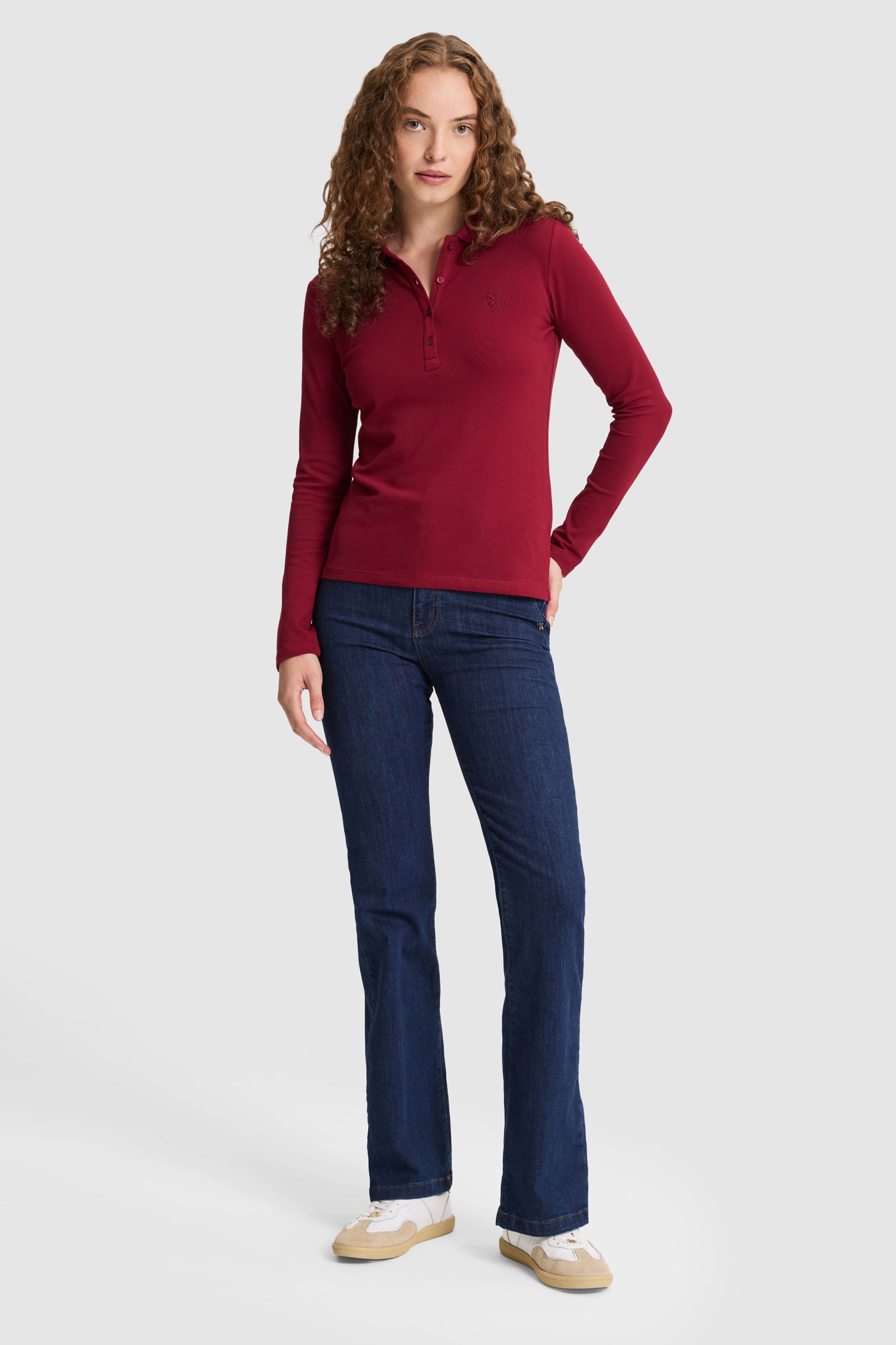 Kadın Bordo Polo Yaka Basic Sweatshirt - Image 4