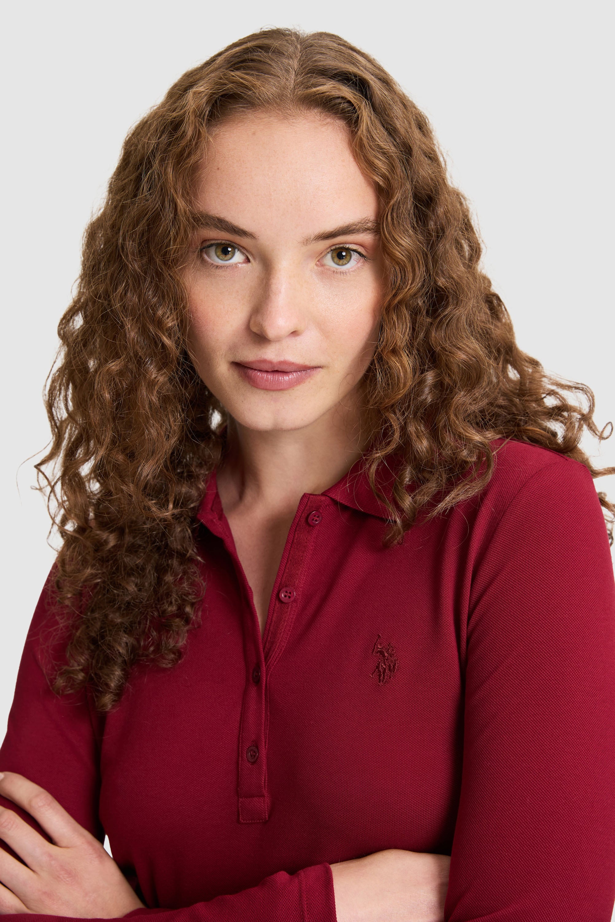 Kadın Bordo Polo Yaka Basic Sweatshirt - Image 2