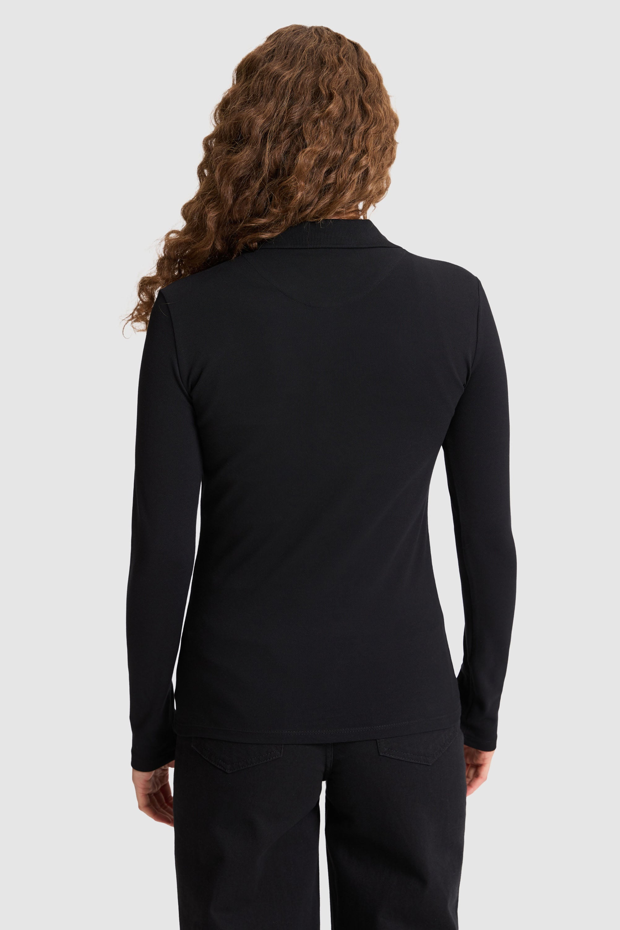 Kadın Siyah Polo Yaka Basic Sweatshirt