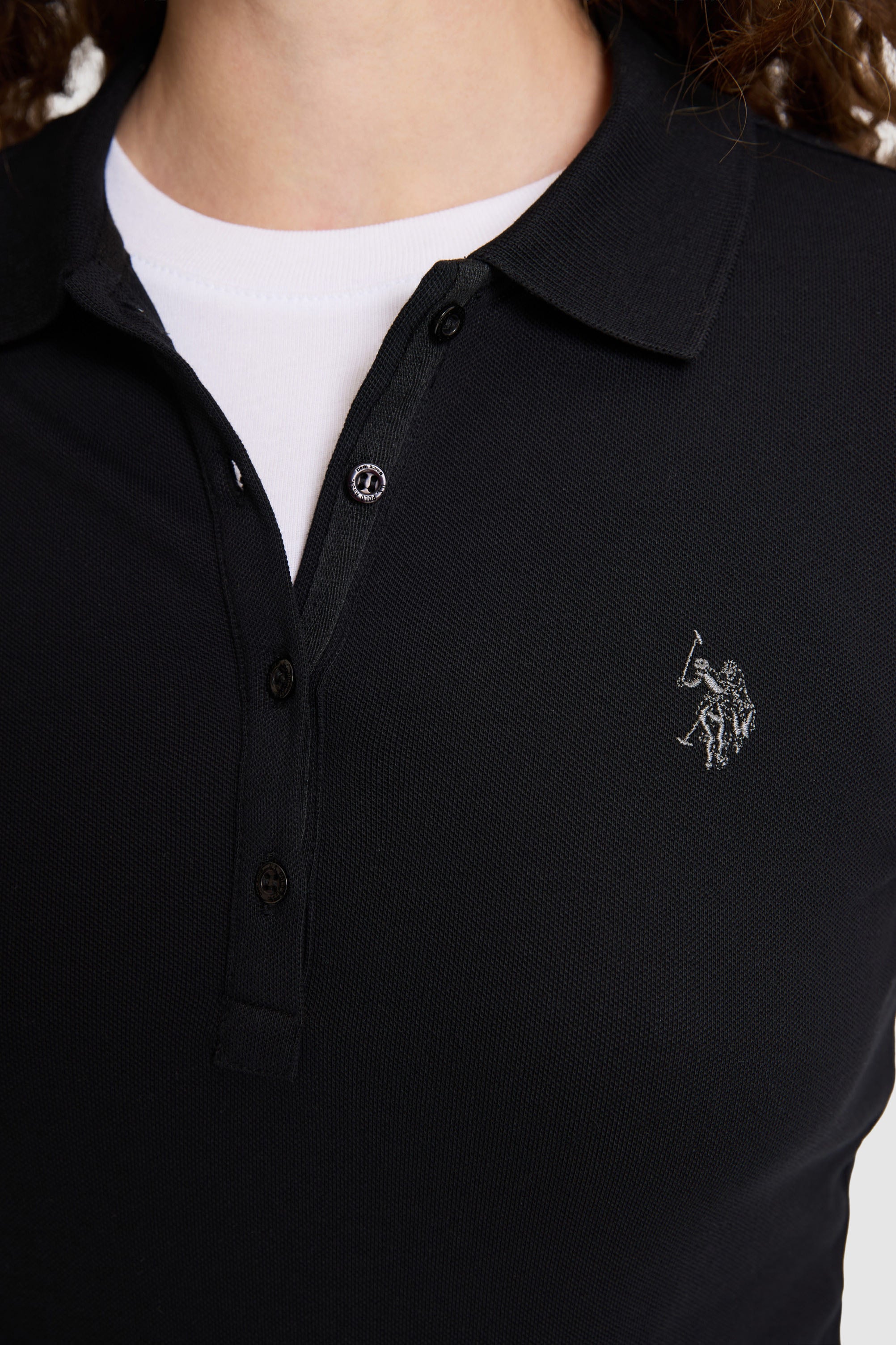 Kadın Siyah Polo Yaka Basic Sweatshirt