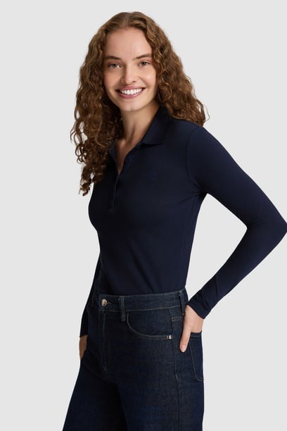 Kadın Lacivert Polo Yaka Basic Sweatshirt