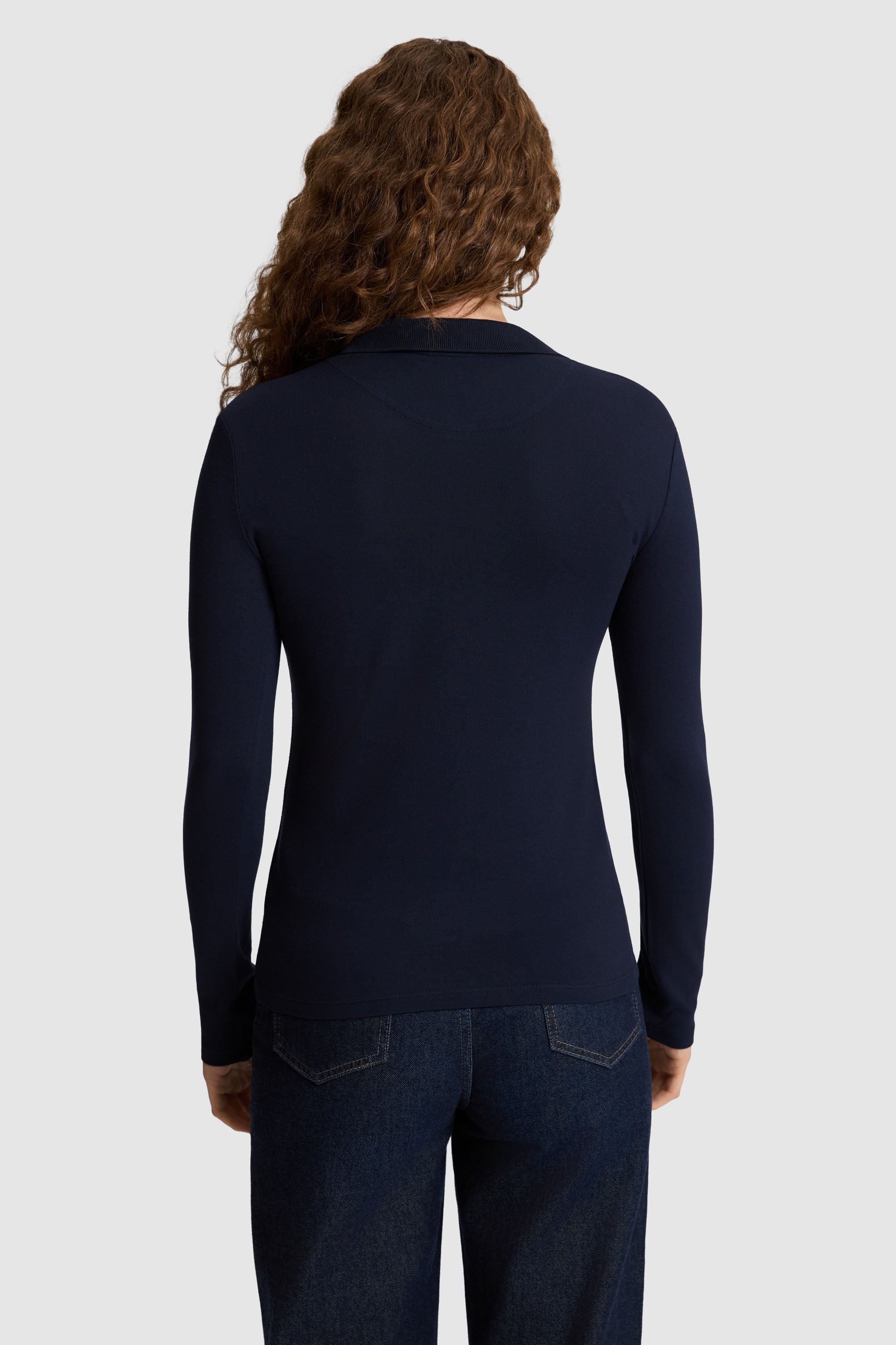 Kadın Lacivert Polo Yaka Basic Sweatshirt - Image 5