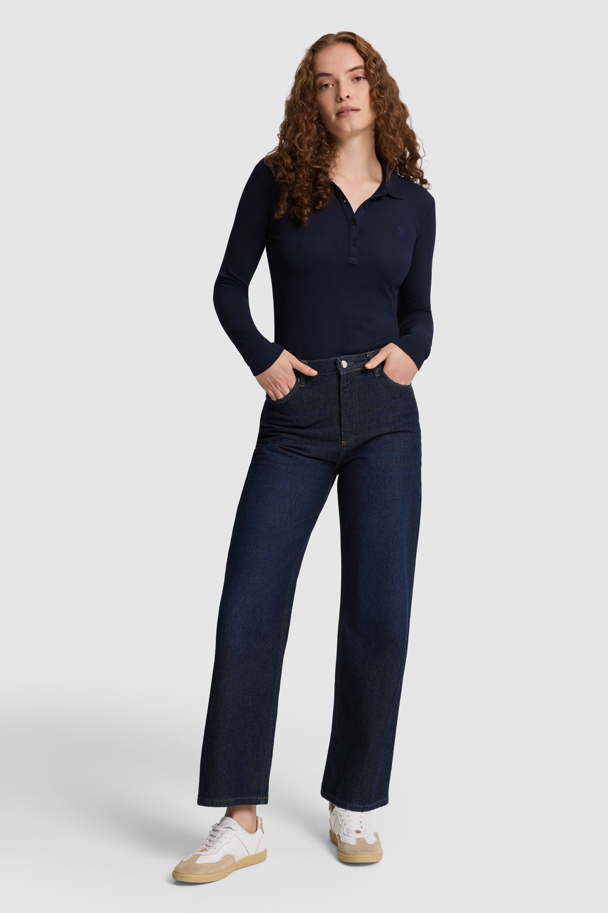 Kadın Lacivert Polo Yaka Basic Sweatshirt - Image 4
