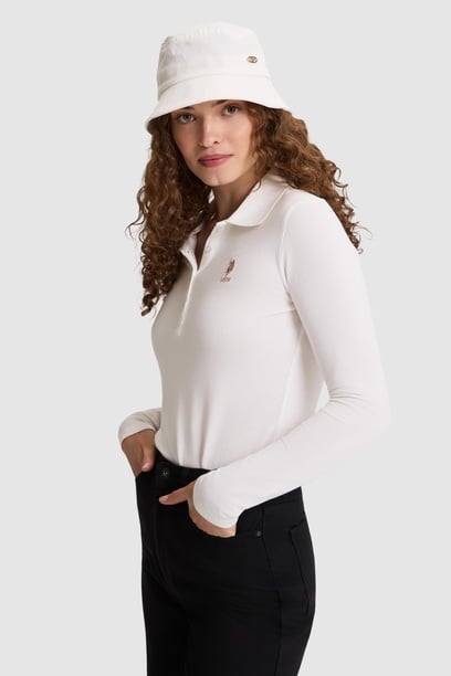 Kadın Fildişi Polo Yaka Basic Sweatshirt