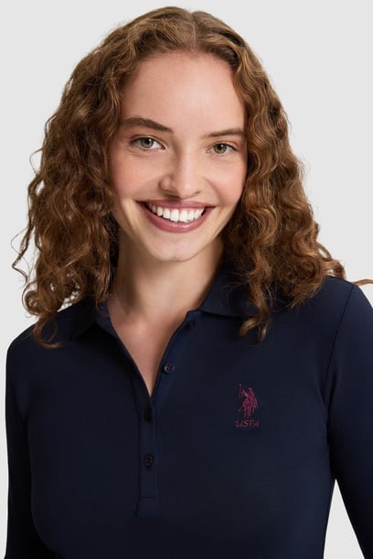 Kadın Lacivert Polo Yaka Basic Sweatshirt