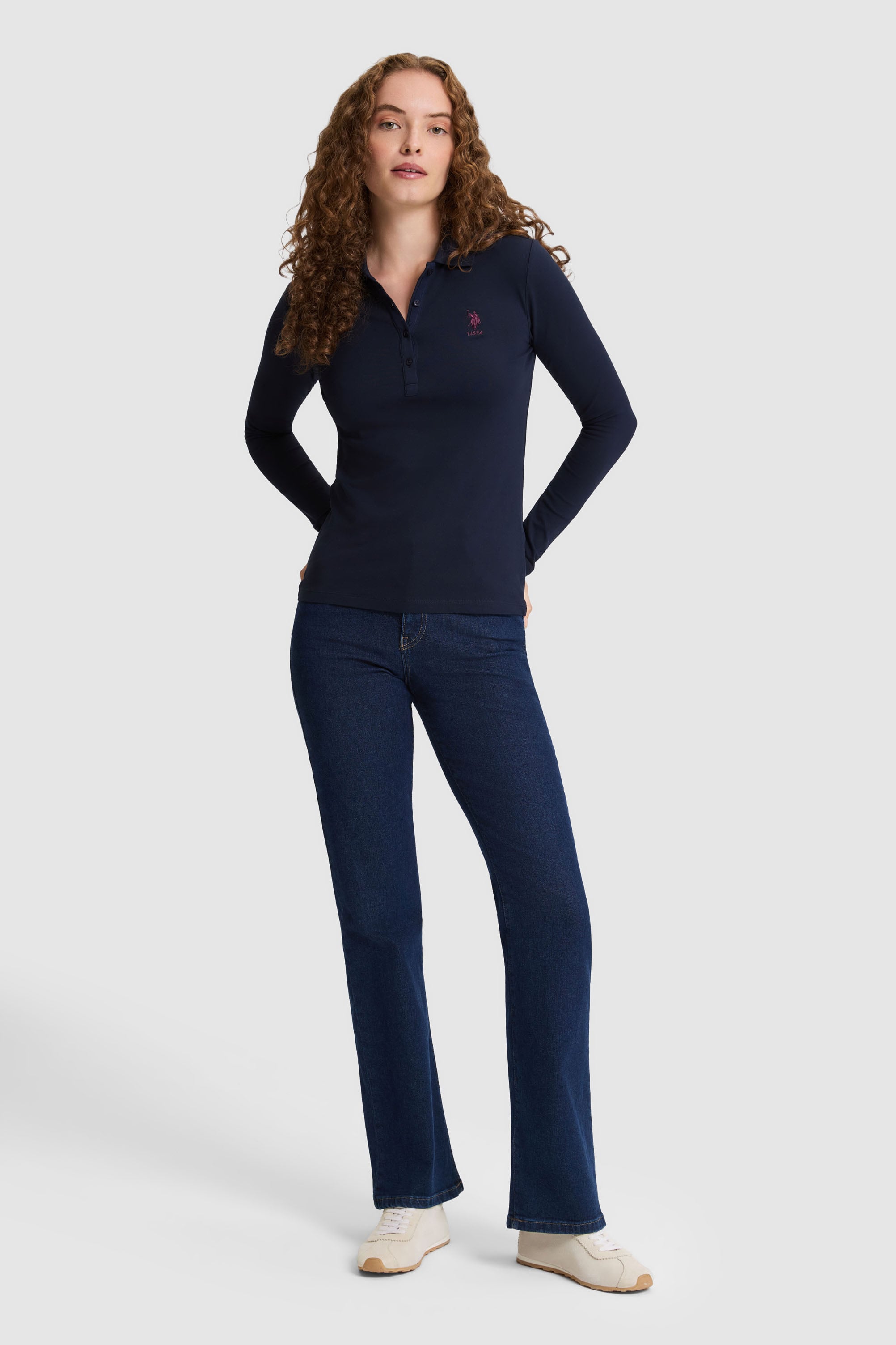 Kadın Lacivert Polo Yaka Basic Sweatshirt - Image 4