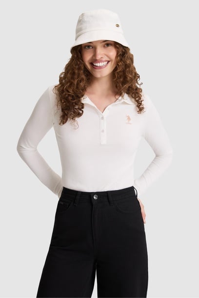 Kadın Fildişi Polo Yaka Basic Sweatshirt