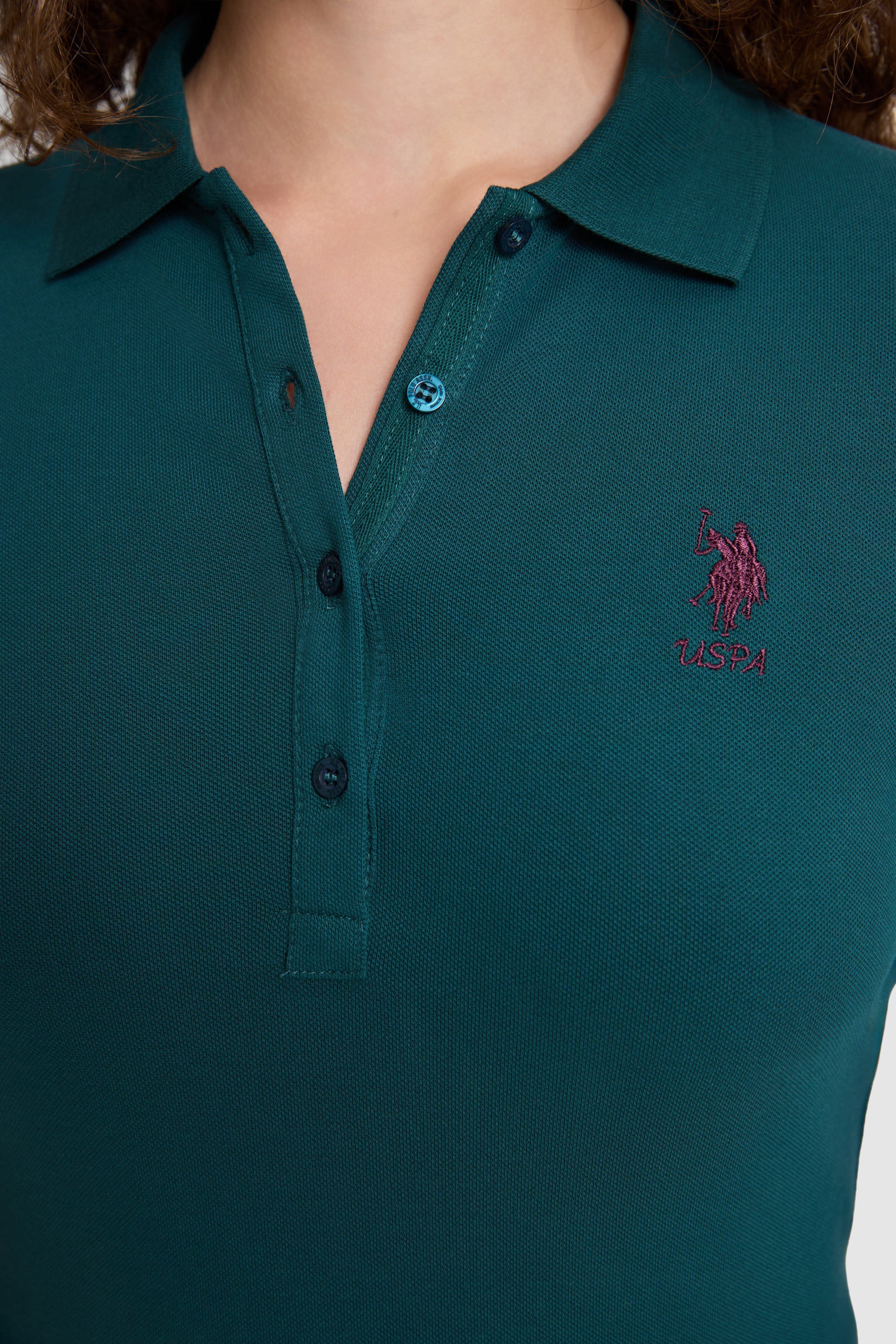 Kadın Yeşil Polo Yaka Basic Sweatshirt - Image 6
