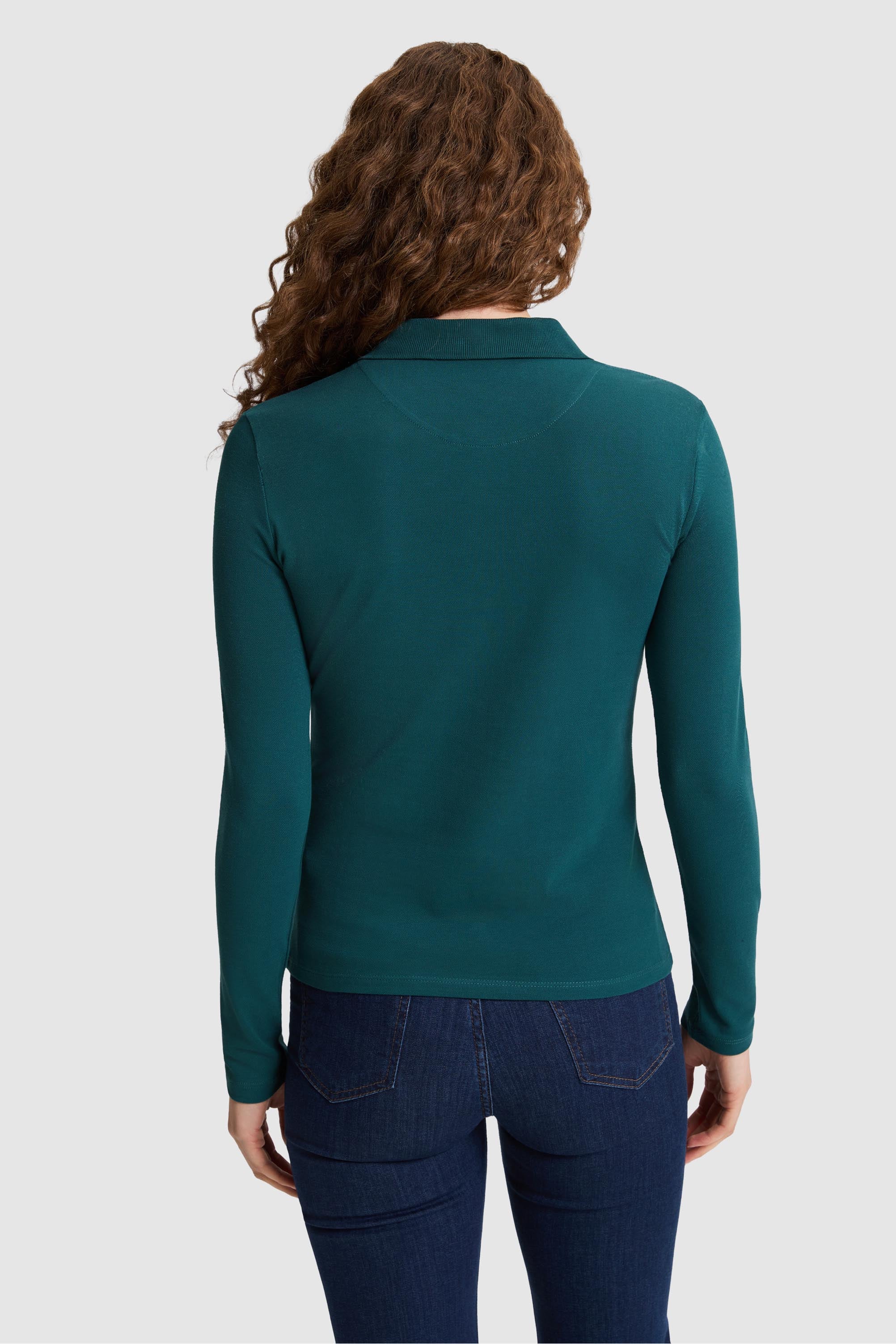 Kadın Yeşil Polo Yaka Basic Sweatshirt - Image 5