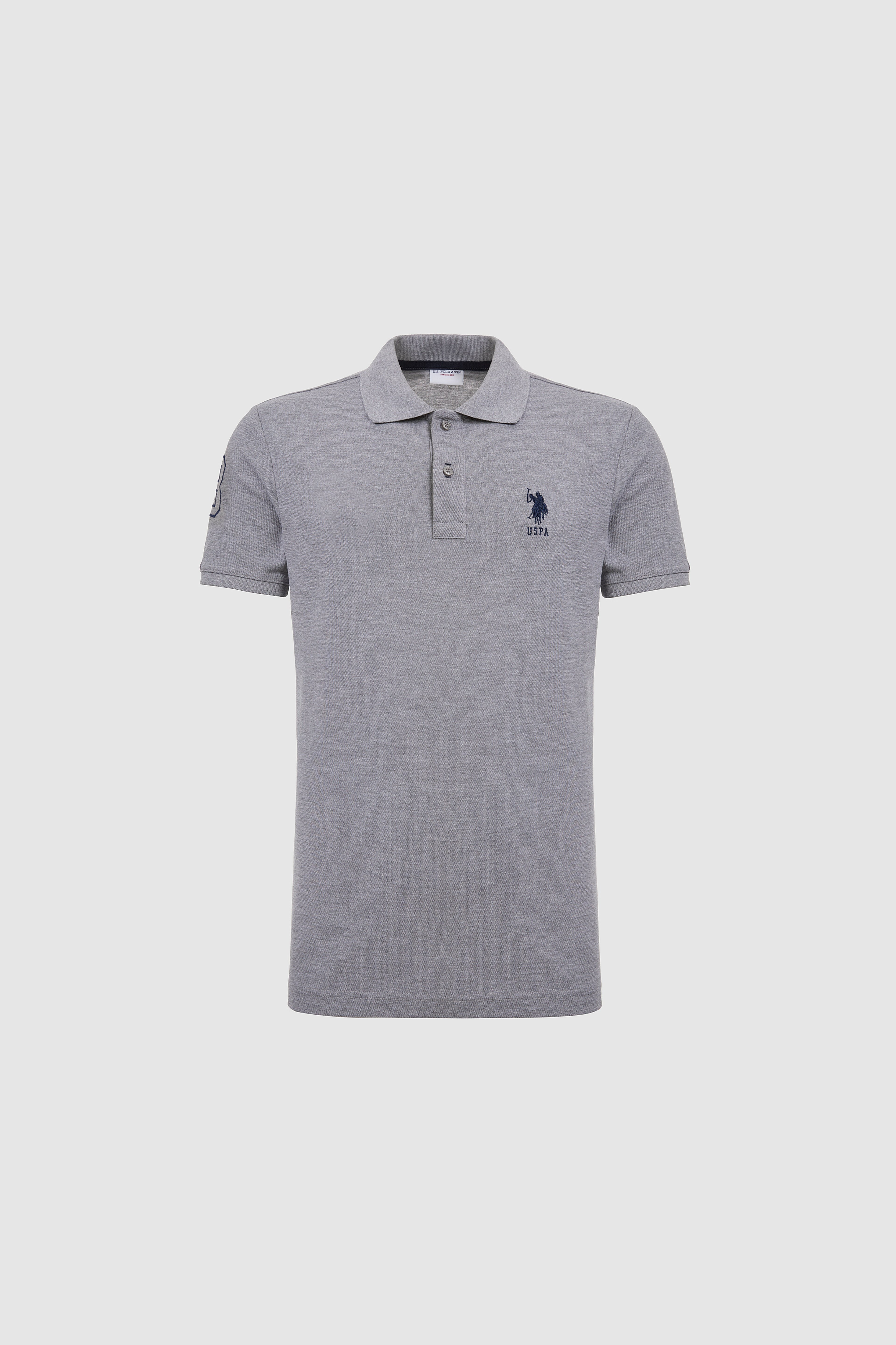 Erkek Gri Melanj Slim Fit Polo Yaka Basic Tişört - Image 7