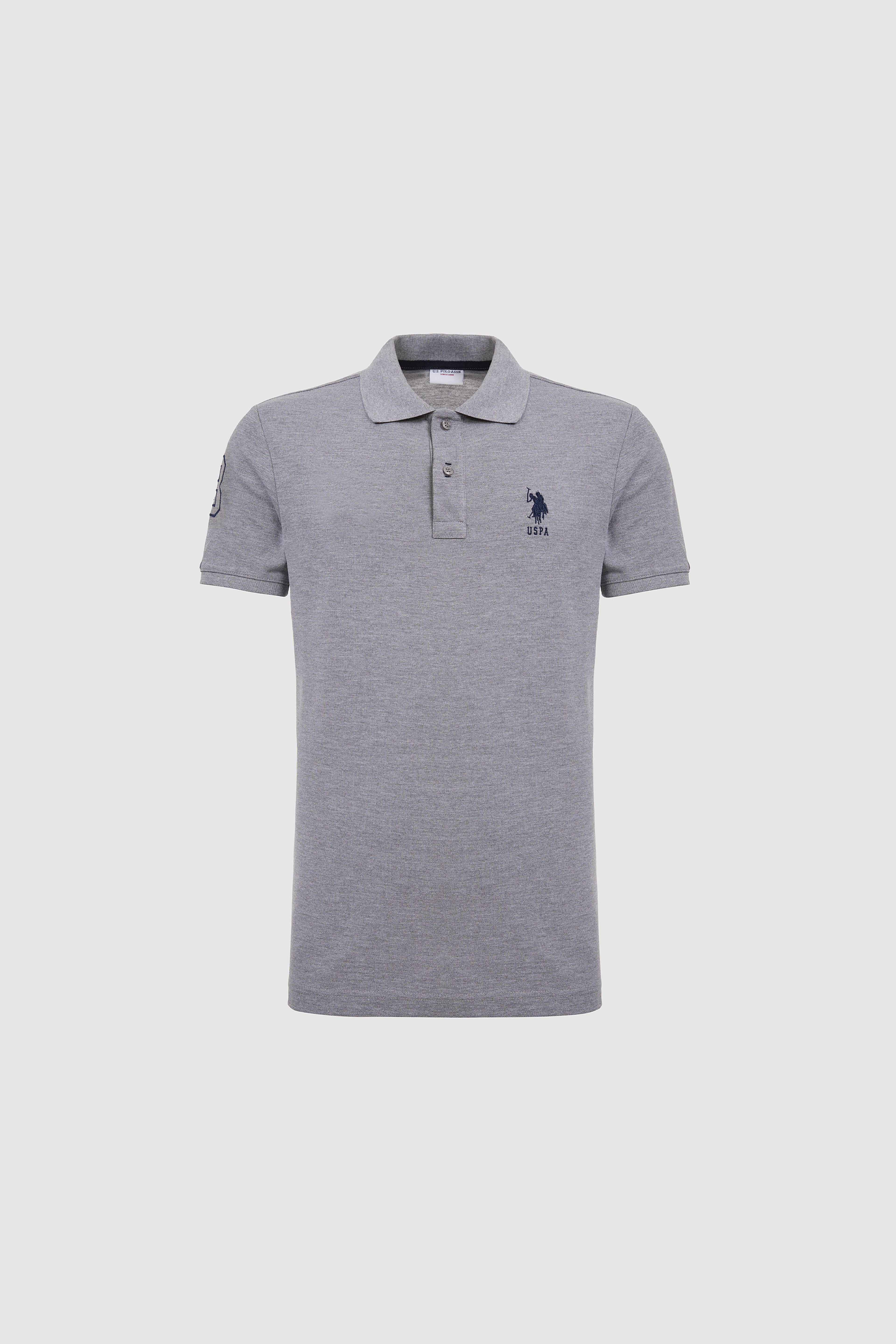 Erkek Gri Melanj Slim Fit Polo Yaka Basic Tişört