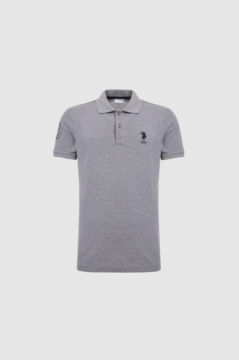 Erkek Gri Melanj Slim Fit Polo Yaka Basic Tişört