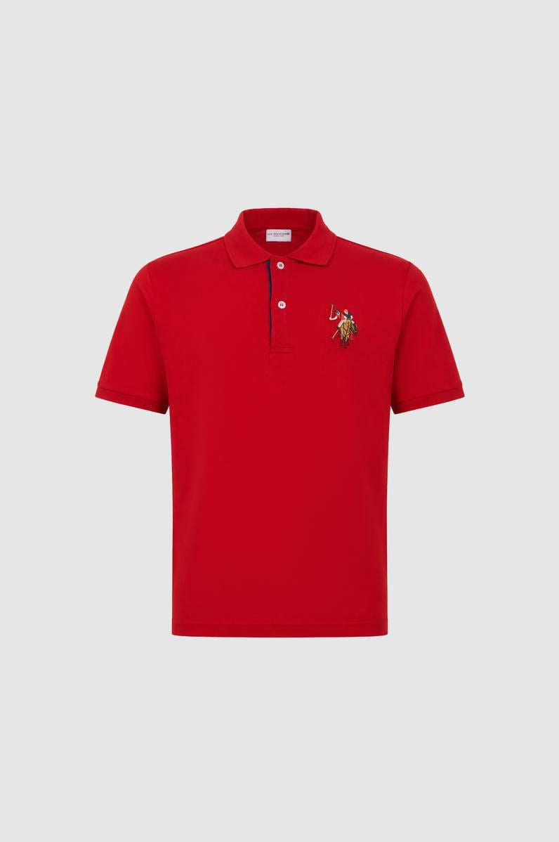 Erkek Slim Fit Polo Yaka Kırmızı Basic Tişört