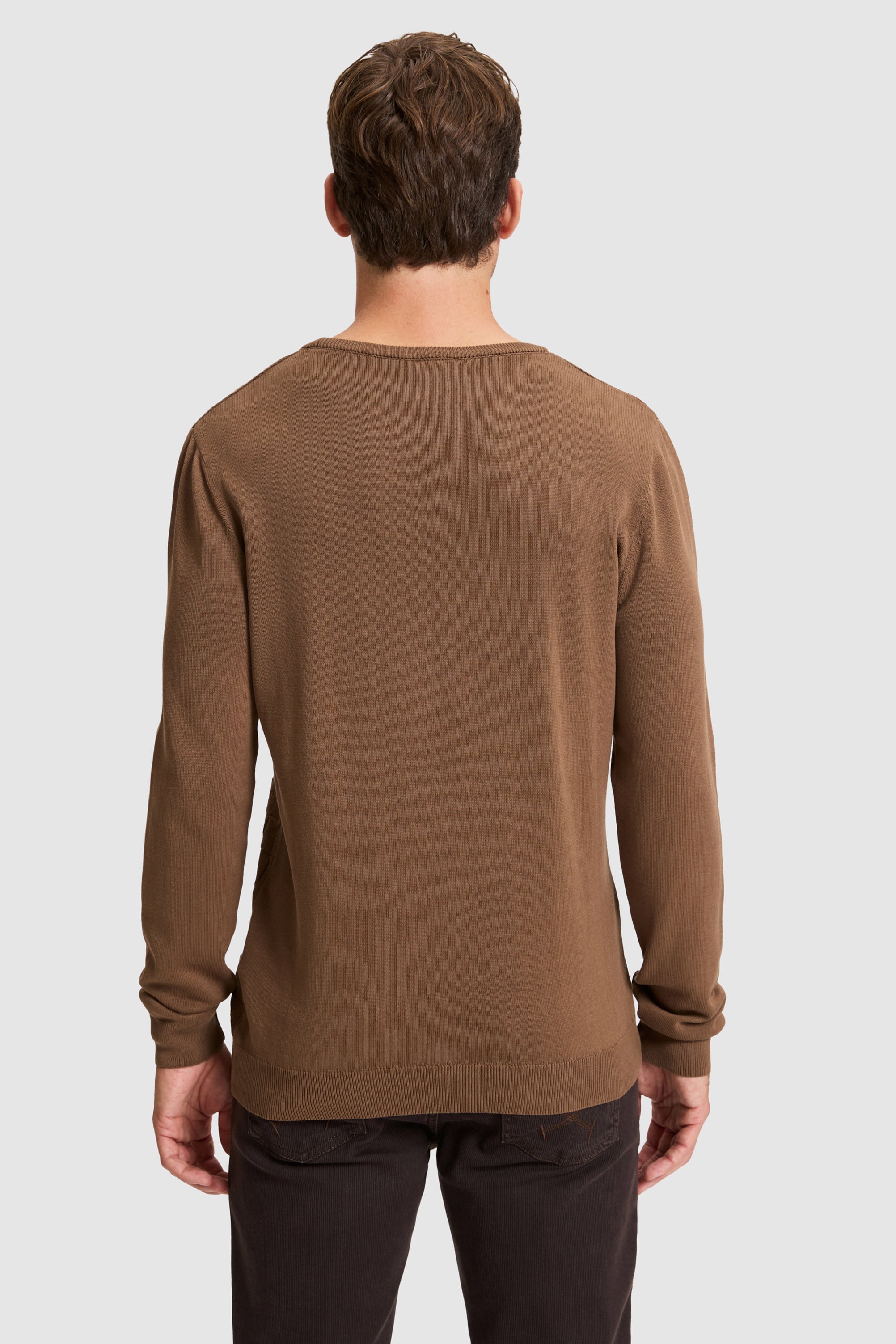 Erkek Koyu Kahverengi Bisiklet Yaka Slim Fit Basic Kazak