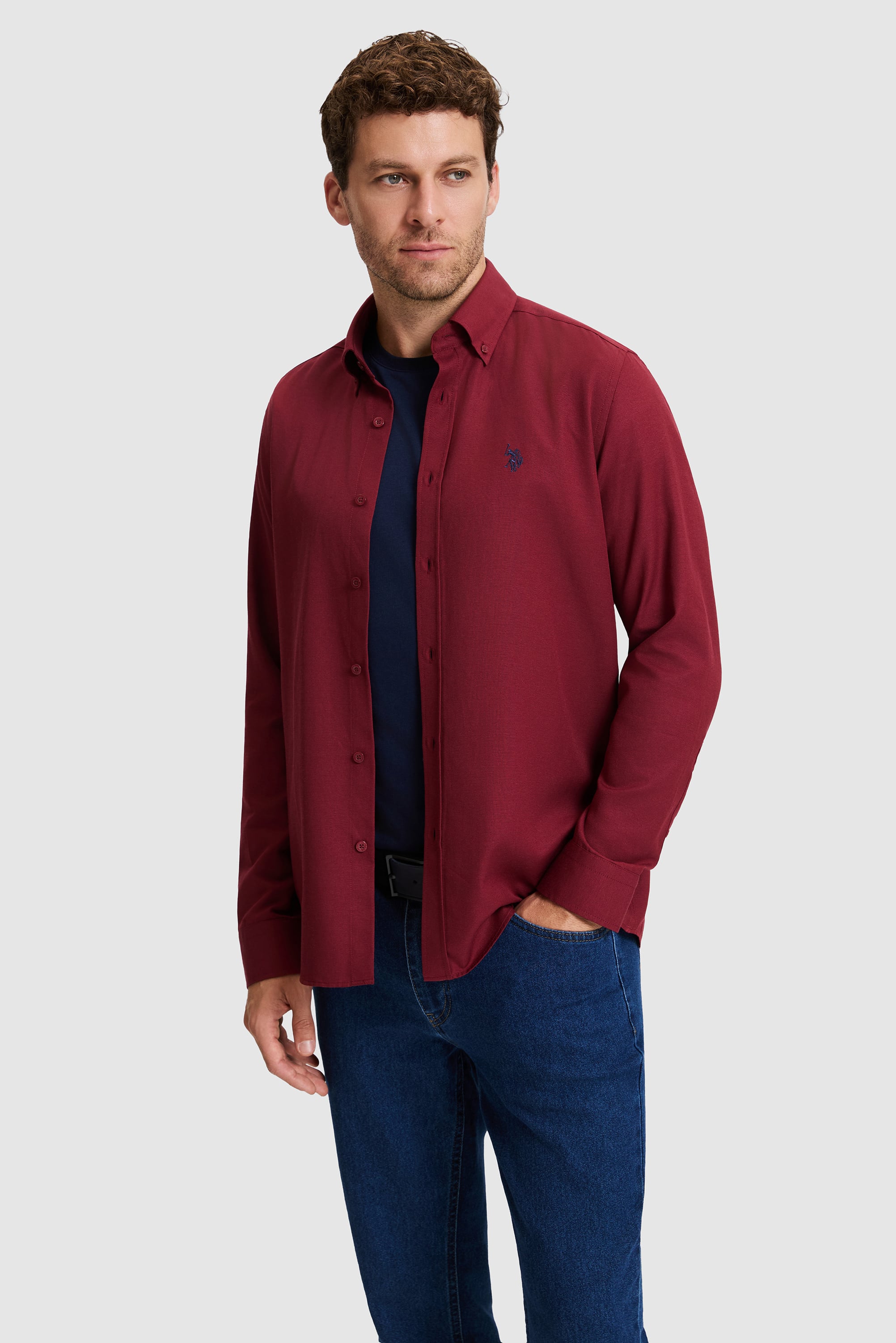 Erkek Bordo Uzun Kollu Basic Gömlek - 50324708200