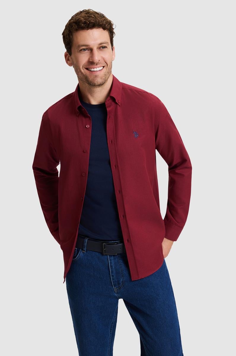 Erkek Bordo Uzun Kollu Basic Gömlek