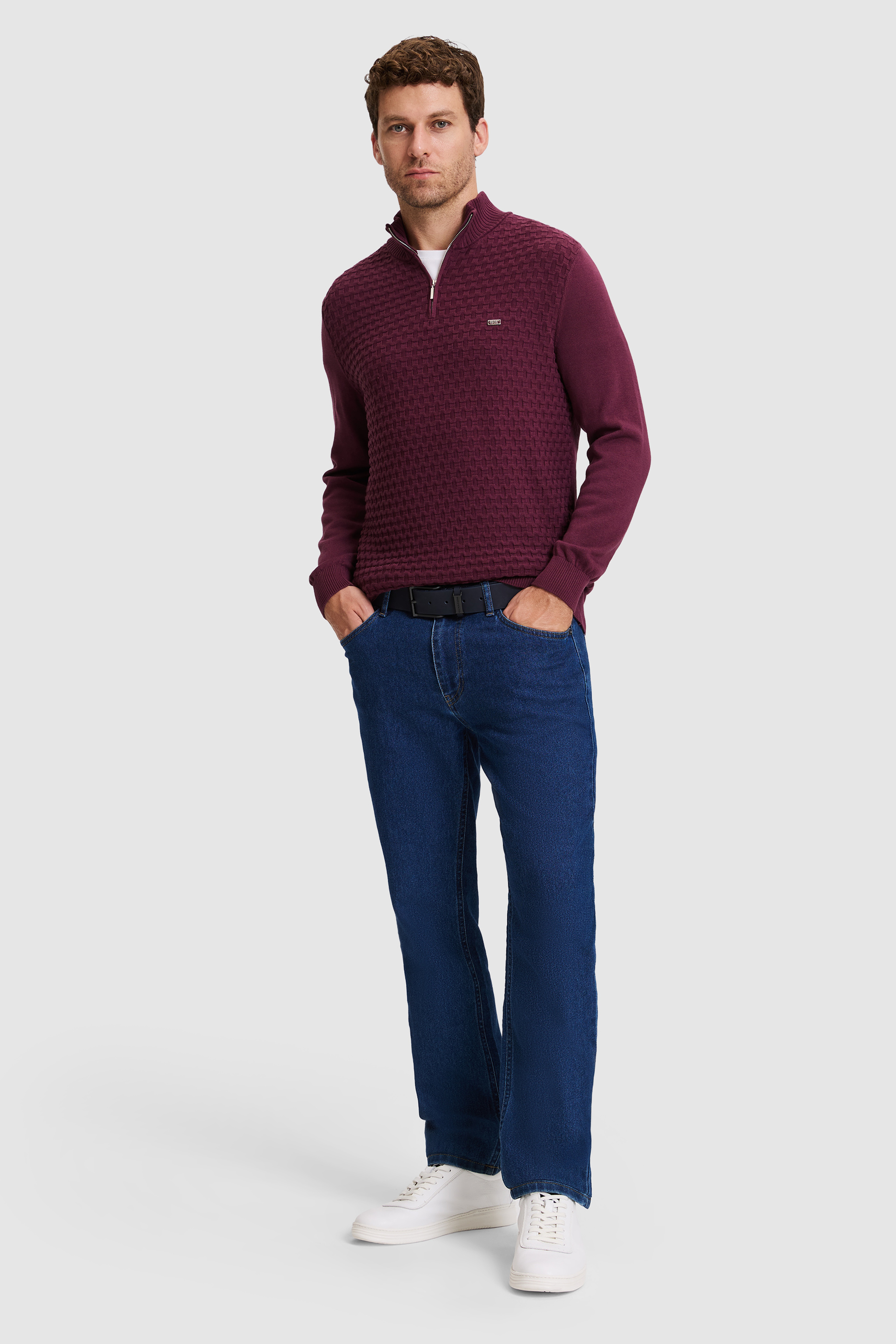 Erkek Bordo Yarım Fermuarlı Regular Fit Kazak - Image 4
