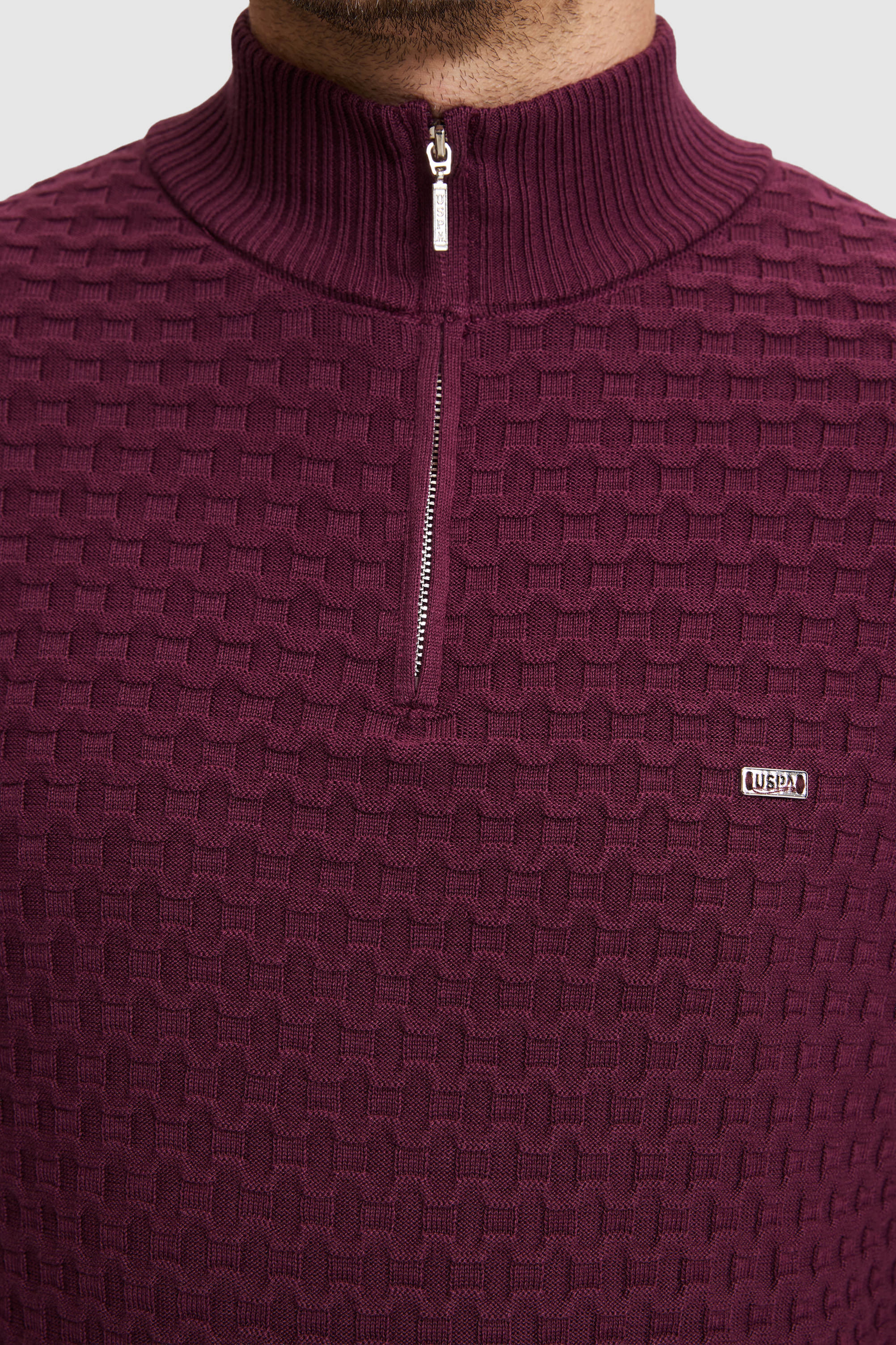 Erkek Bordo Yarım Fermuarlı Regular Fit Kazak - Image 6