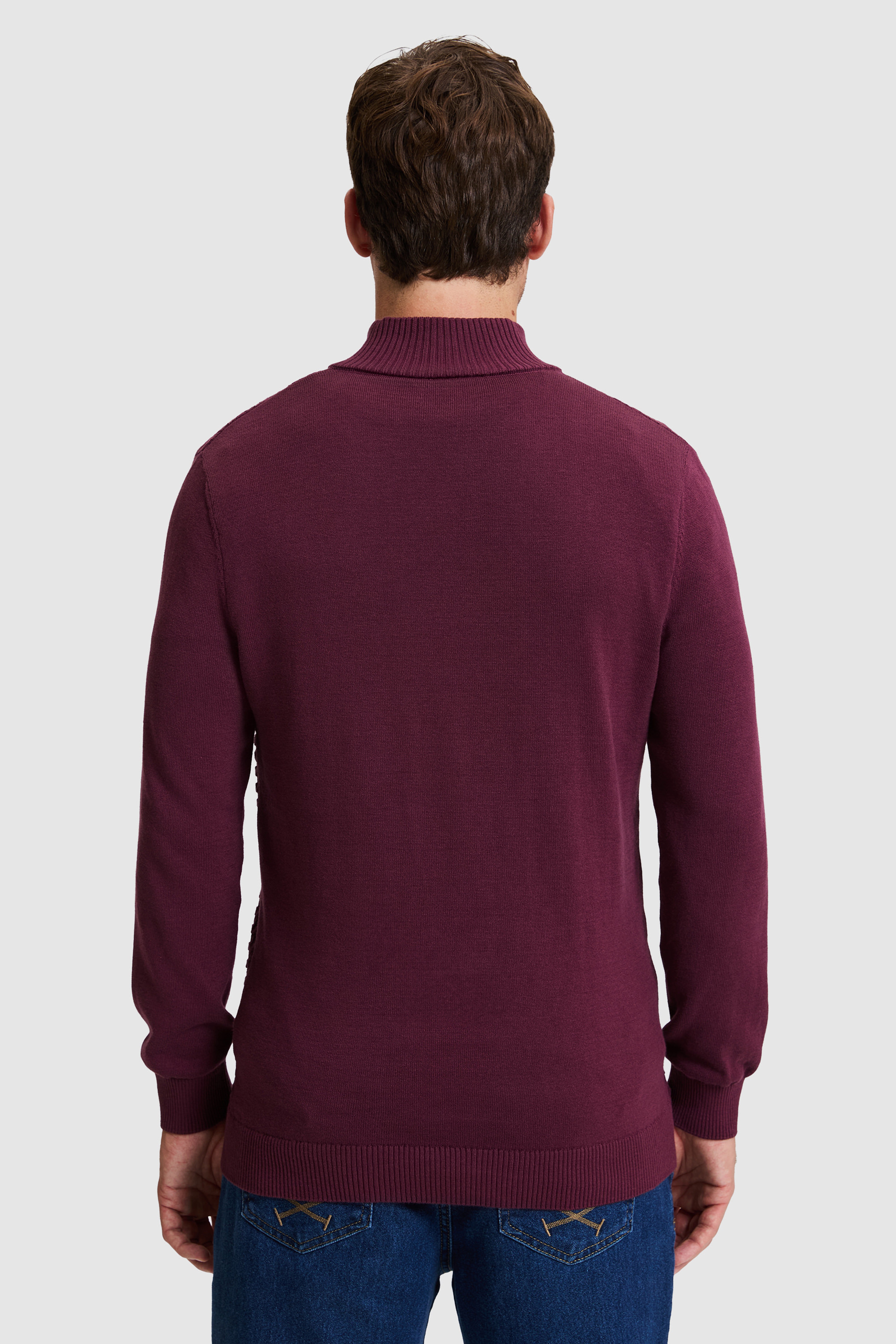 Erkek Bordo Yarım Fermuarlı Regular Fit Kazak - Image 5
