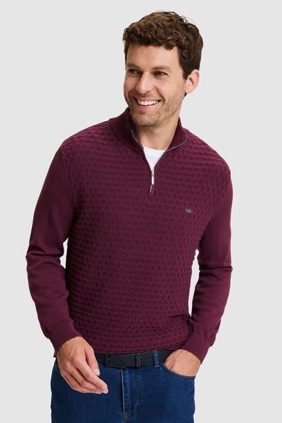 Erkek Bordo Yarım Fermuarlı Regular Fit Kazak