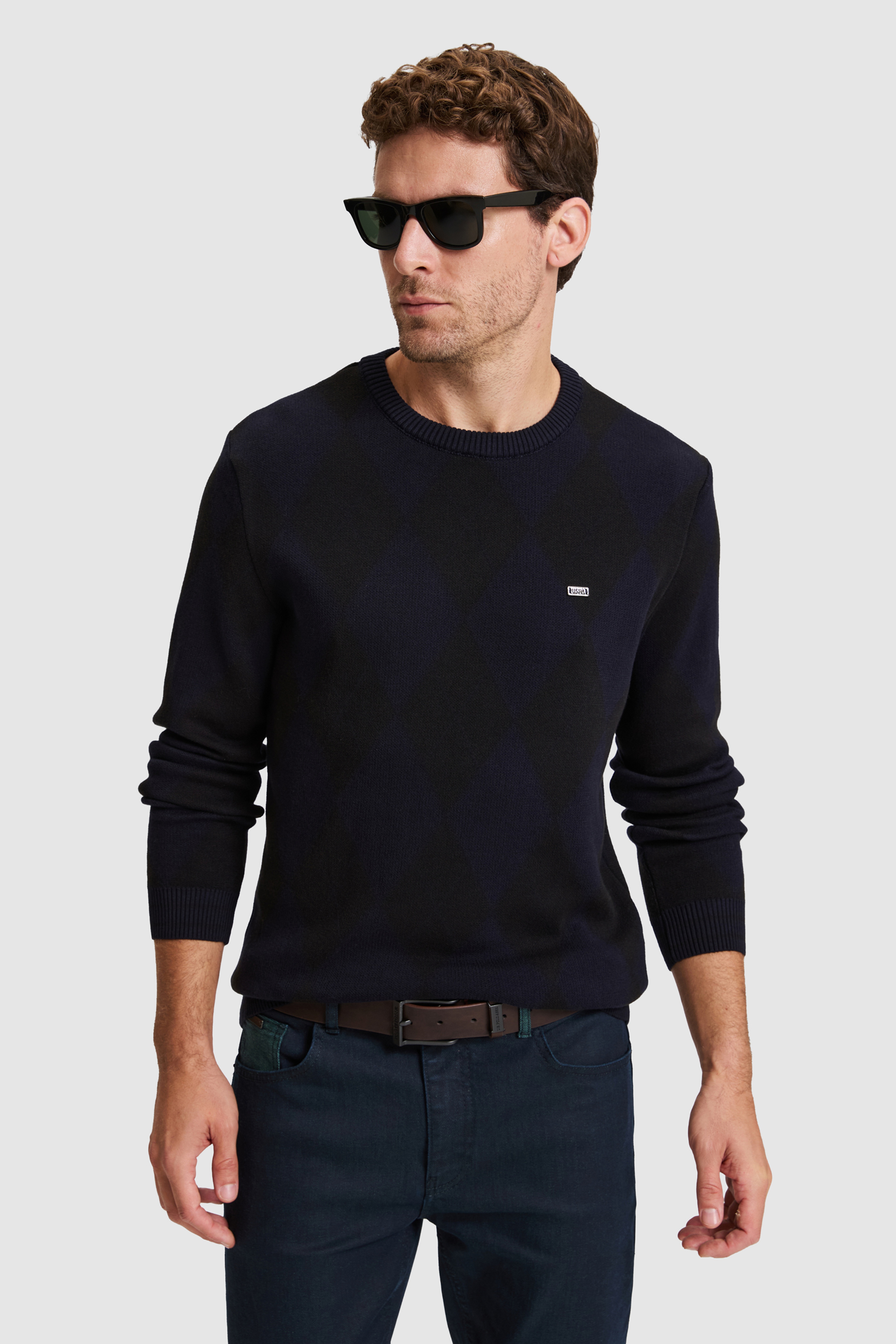 Erkek Lacivert Bisiklet Yaka Regular Fit Kazak