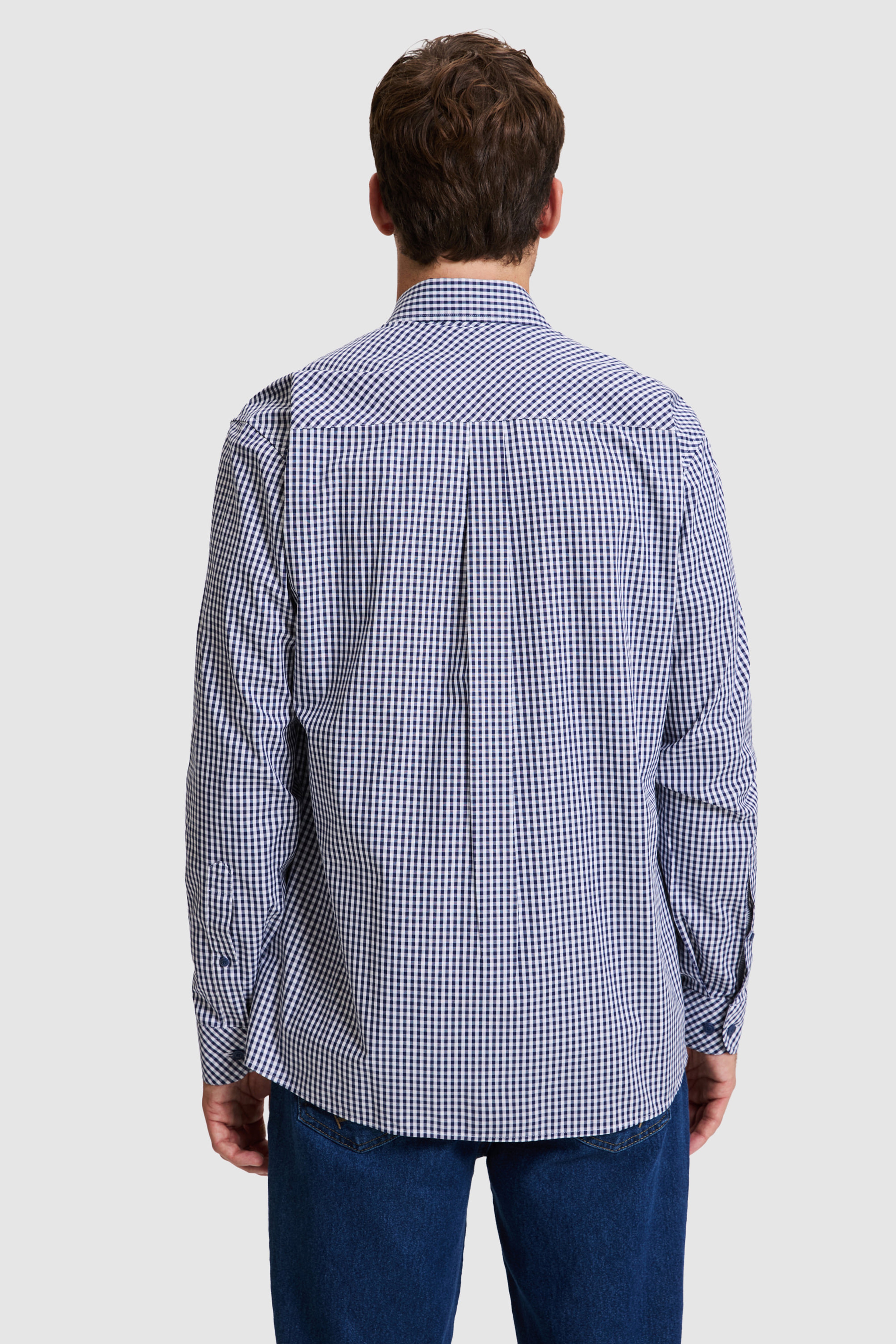 Erkek Lacivert Kareli Regular Fit Uzun Kollu Gömlek - Image 5