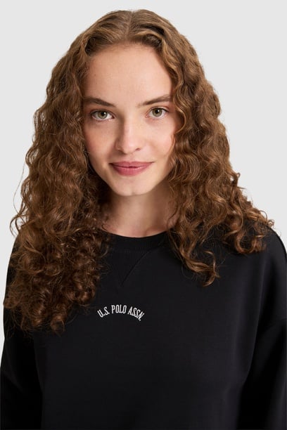 Kadın Siyah Bisiklet Yaka Sweatshirt
