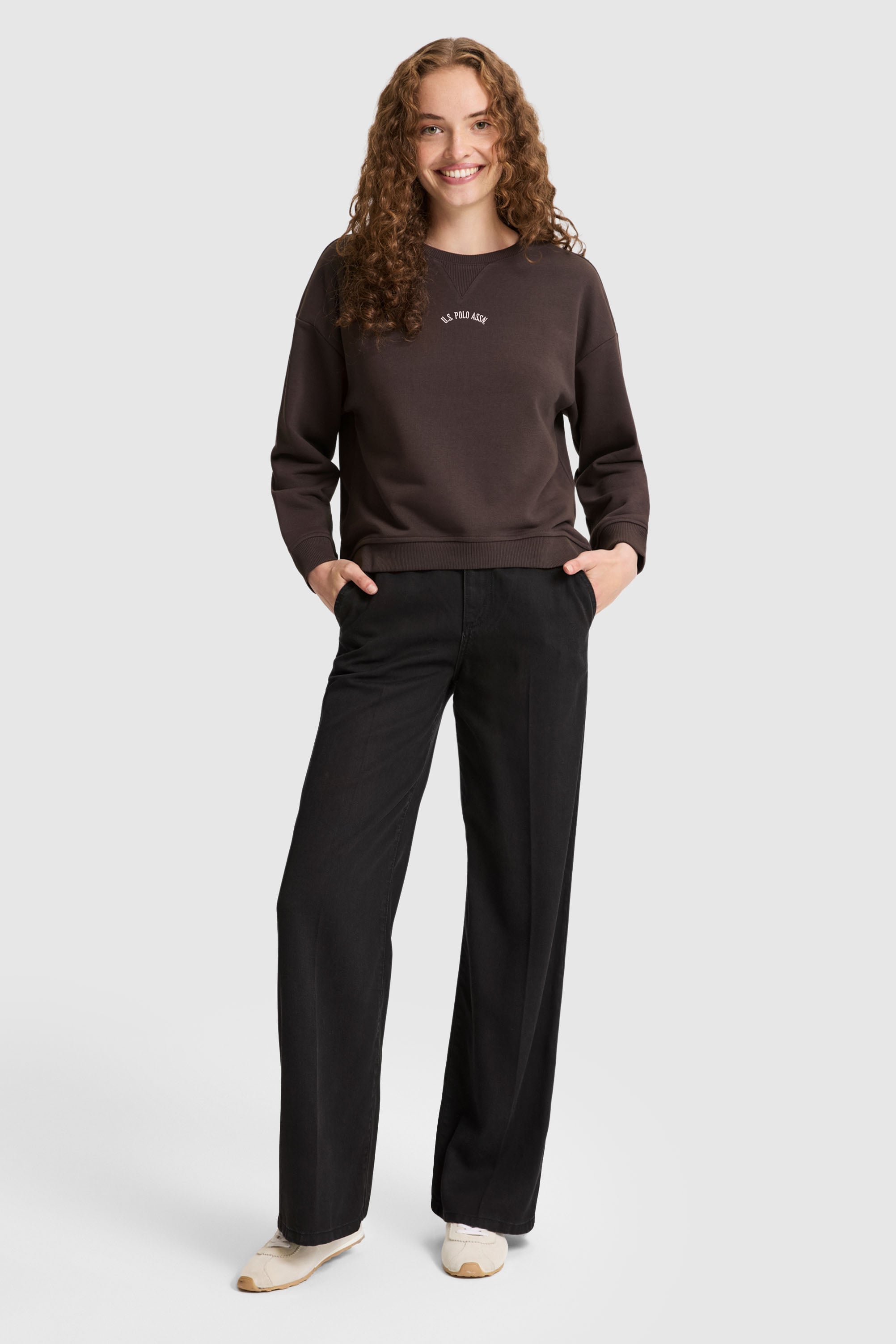 Kadın Koyu Kahverengi Bisiklet Yaka Sweatshirt