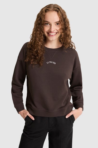 Kadın Koyu Kahverengi Bisiklet Yaka Sweatshirt