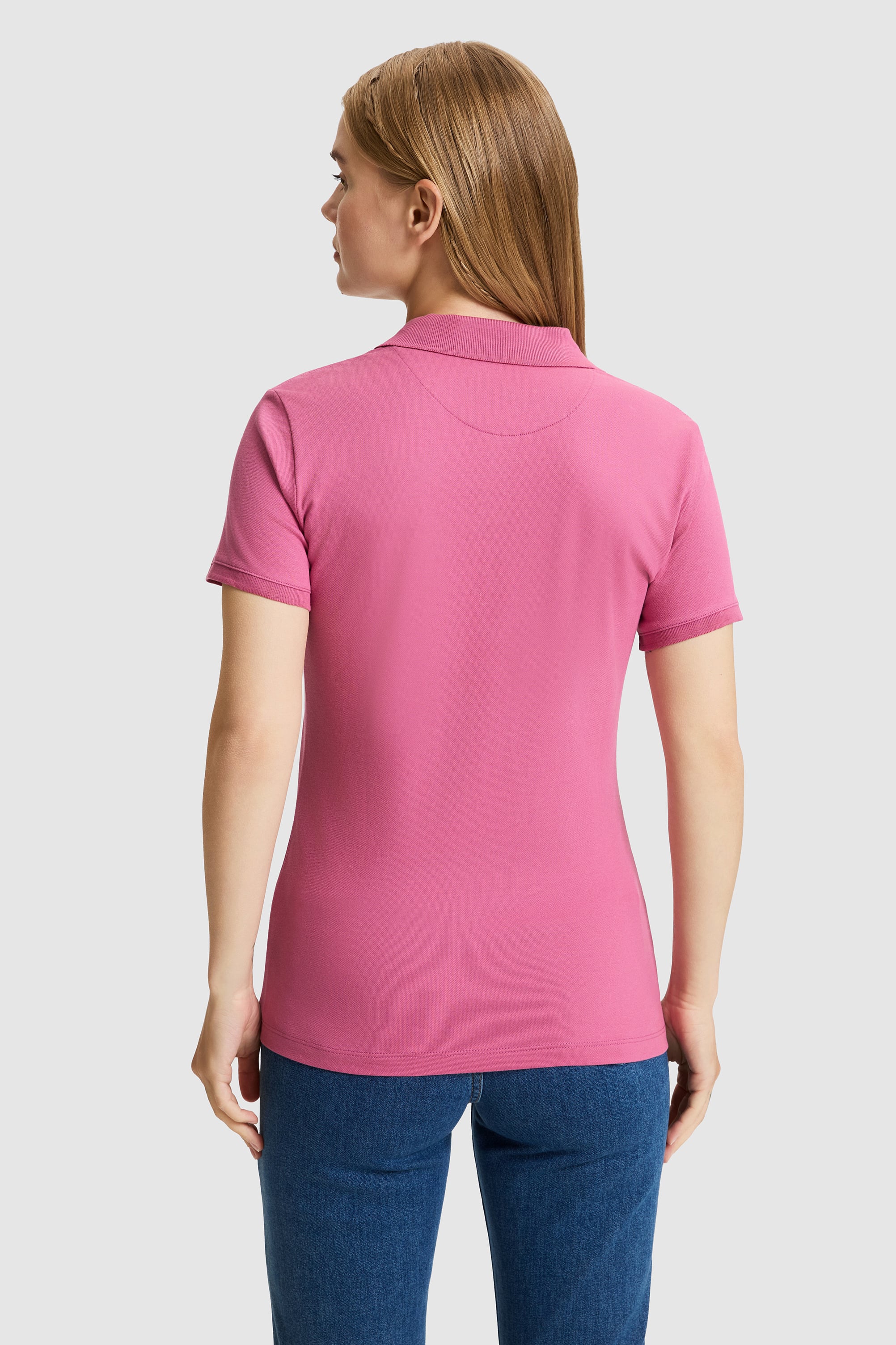 Kadın Vişne Polo Yaka Basic Tişört - Image 5