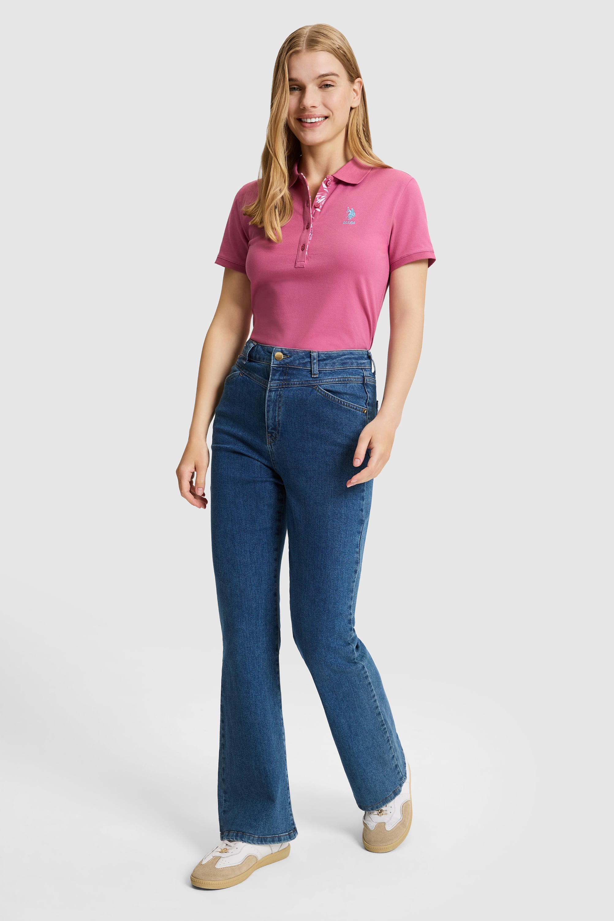 Kadın Vişne Polo Yaka Basic Tişört