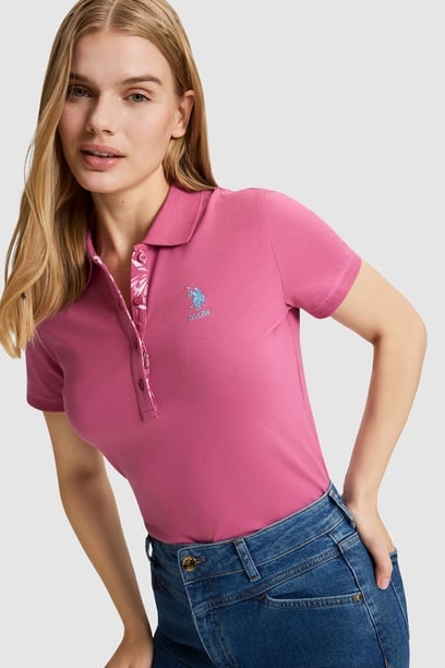 Kadın Vişne Polo Yaka Basic Tişört