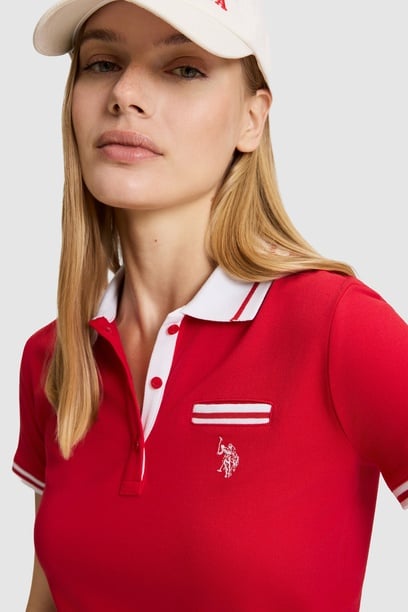 Kadın Kırmızı Polo Yaka Basic Tişört