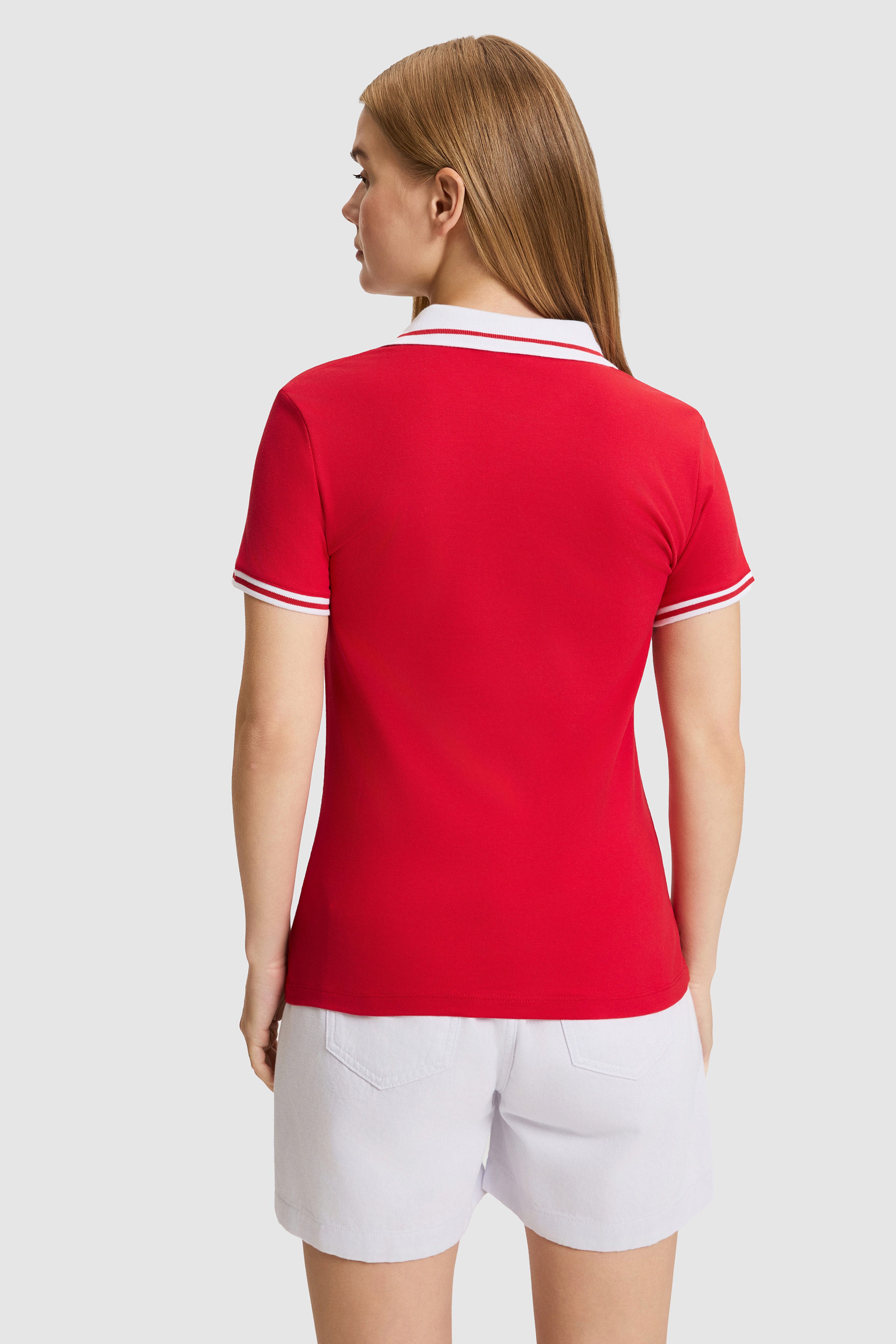 Kadın Kırmızı Polo Yaka Basic Tişört
