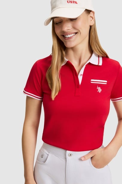 Kadın Kırmızı Polo Yaka Basic Tişört