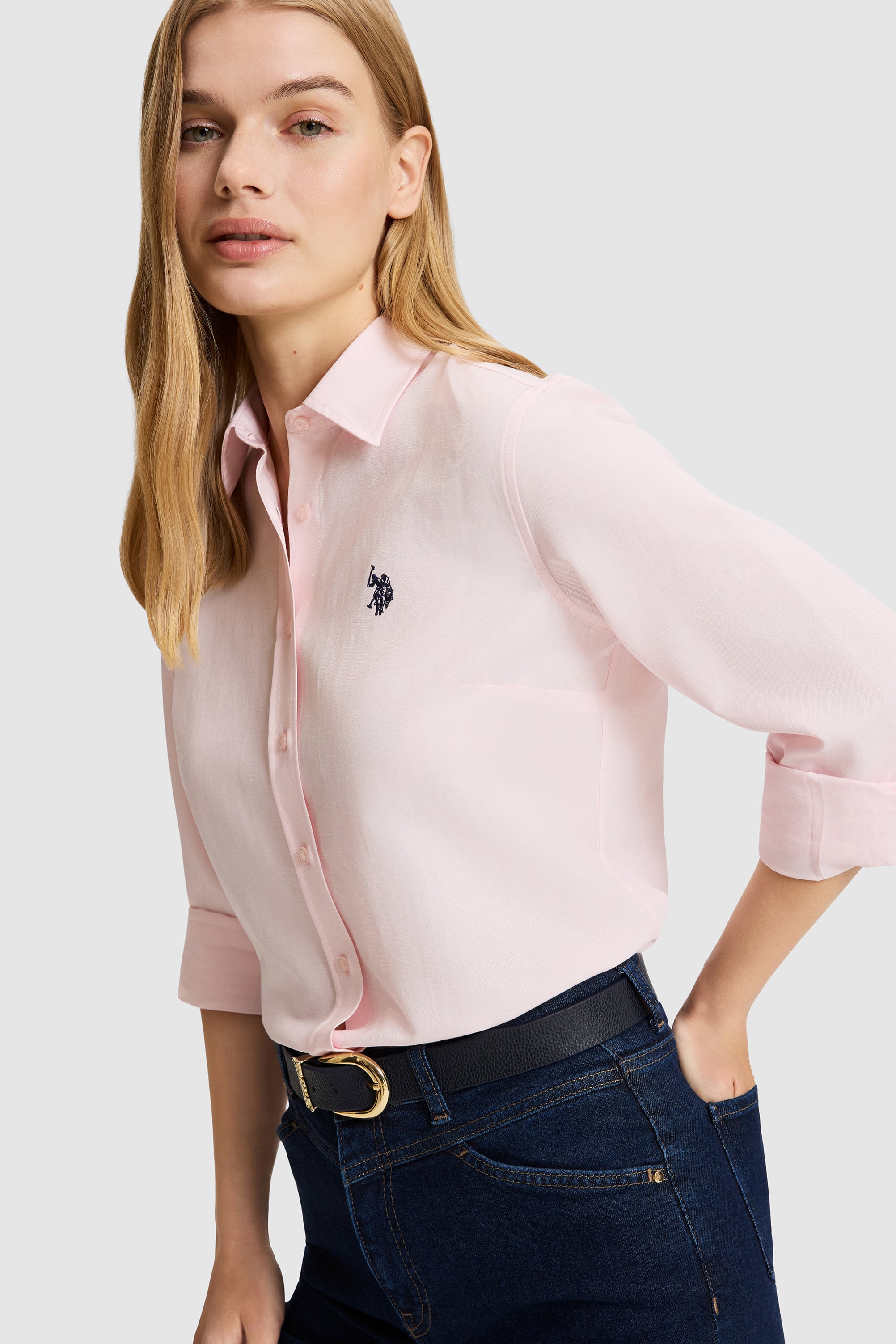 Kadın Açık Pembe Uzun Kollu Basic Gömlek - Image 4