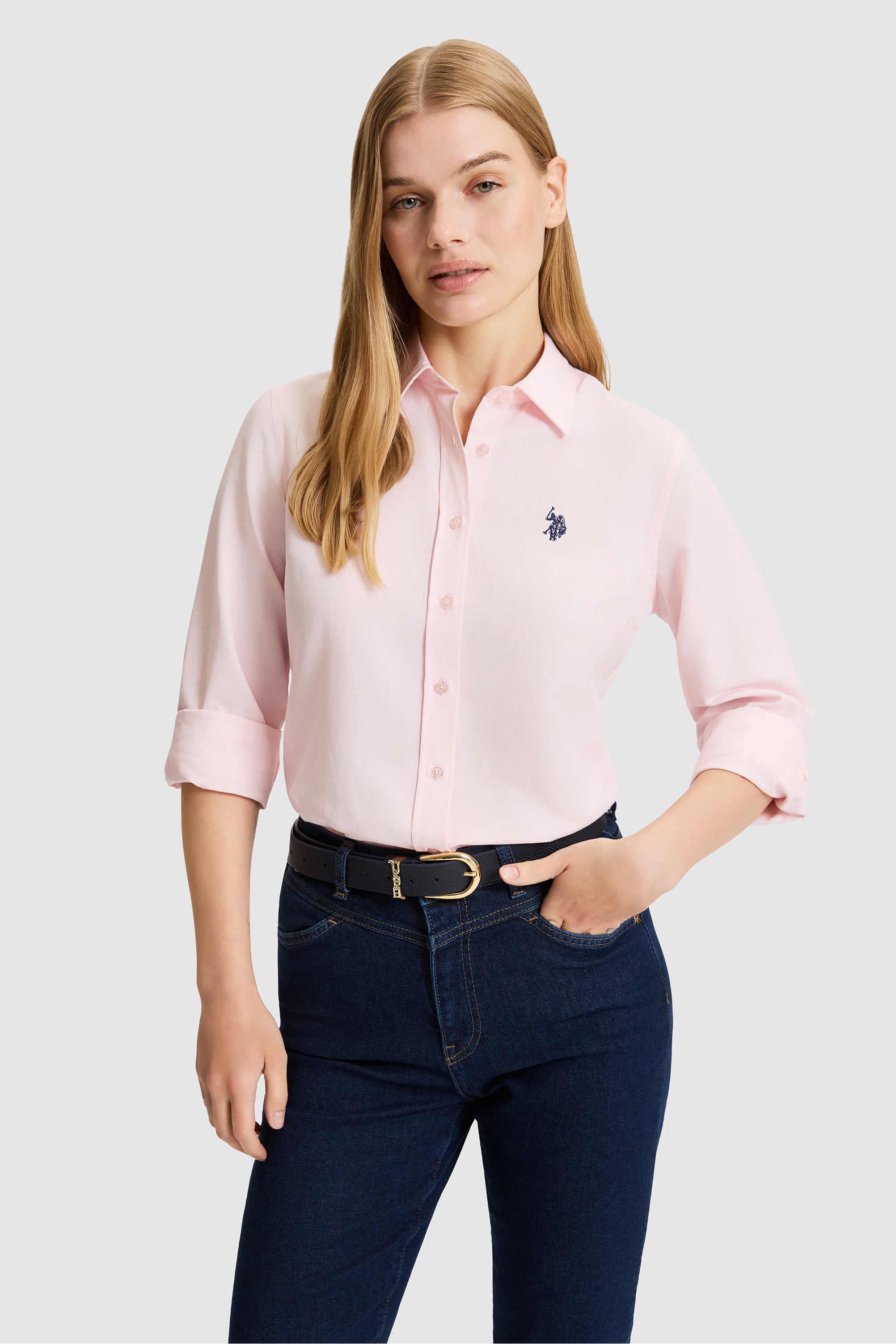 Kadın Açık Pembe Uzun Kollu Basic Gömlek - Image 2