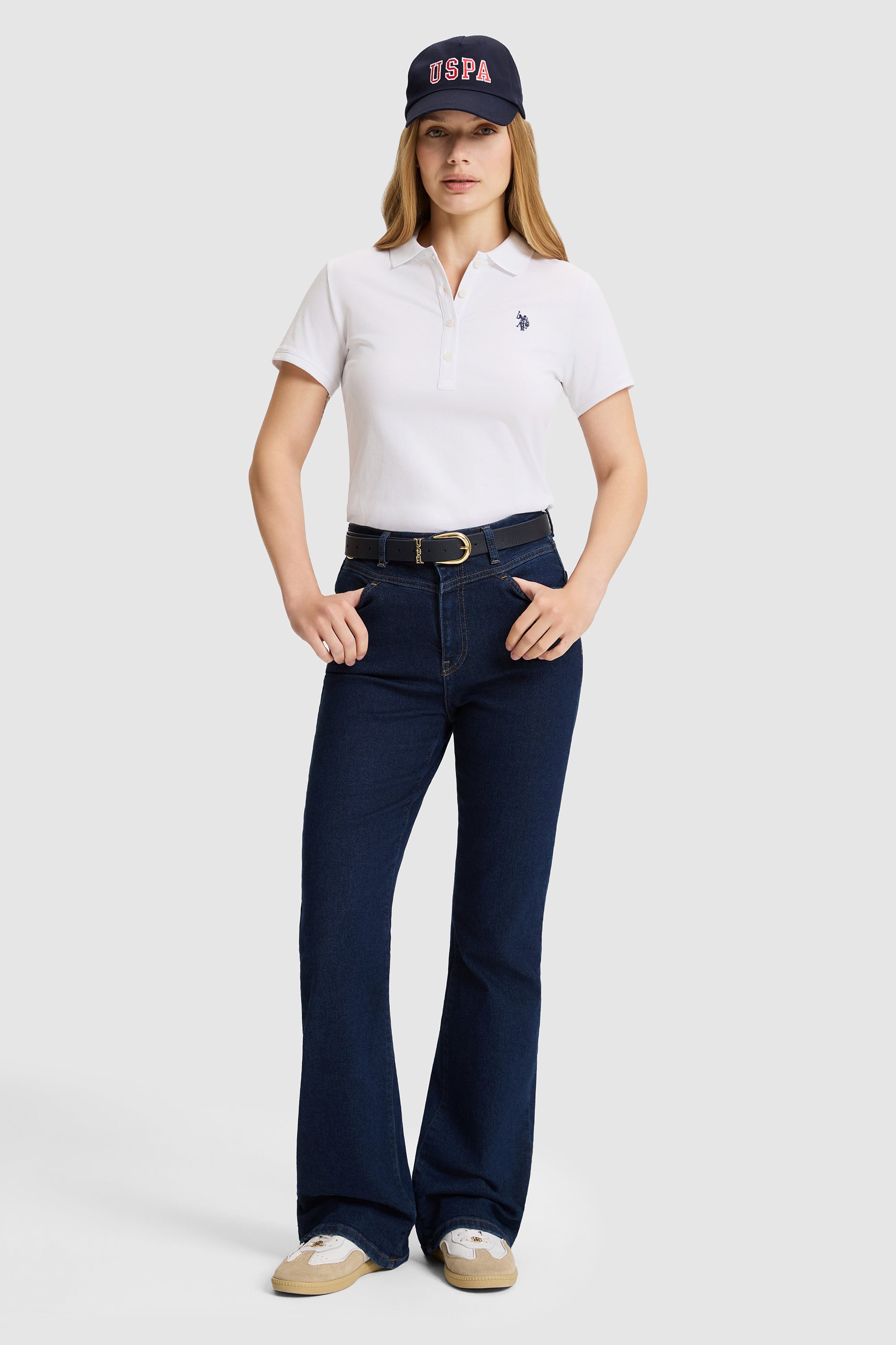 Kadın Beyaz Polo Yaka Basic Tişört