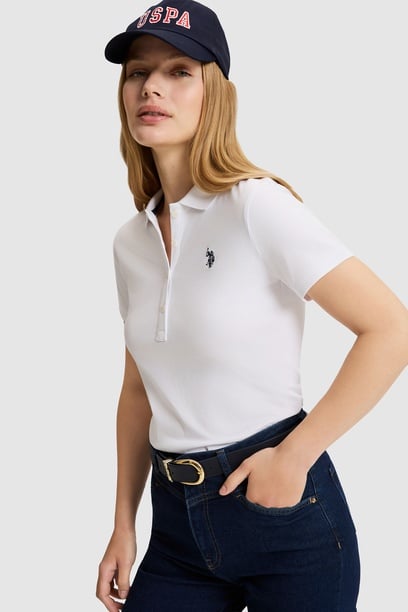 Kadın Beyaz Polo Yaka Basic Tişört