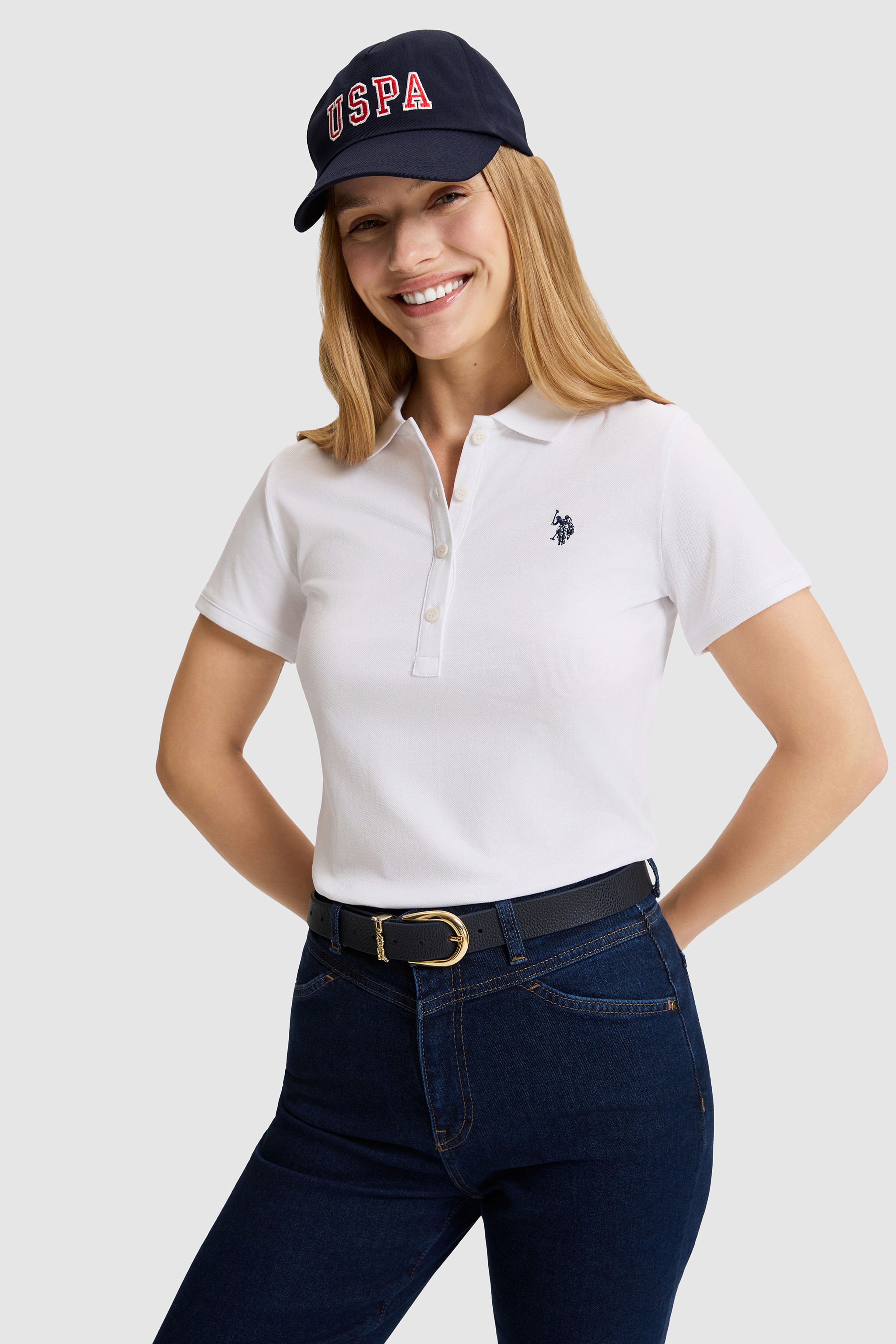 Kadın Beyaz Polo Yaka Basic Tişört - Image 1