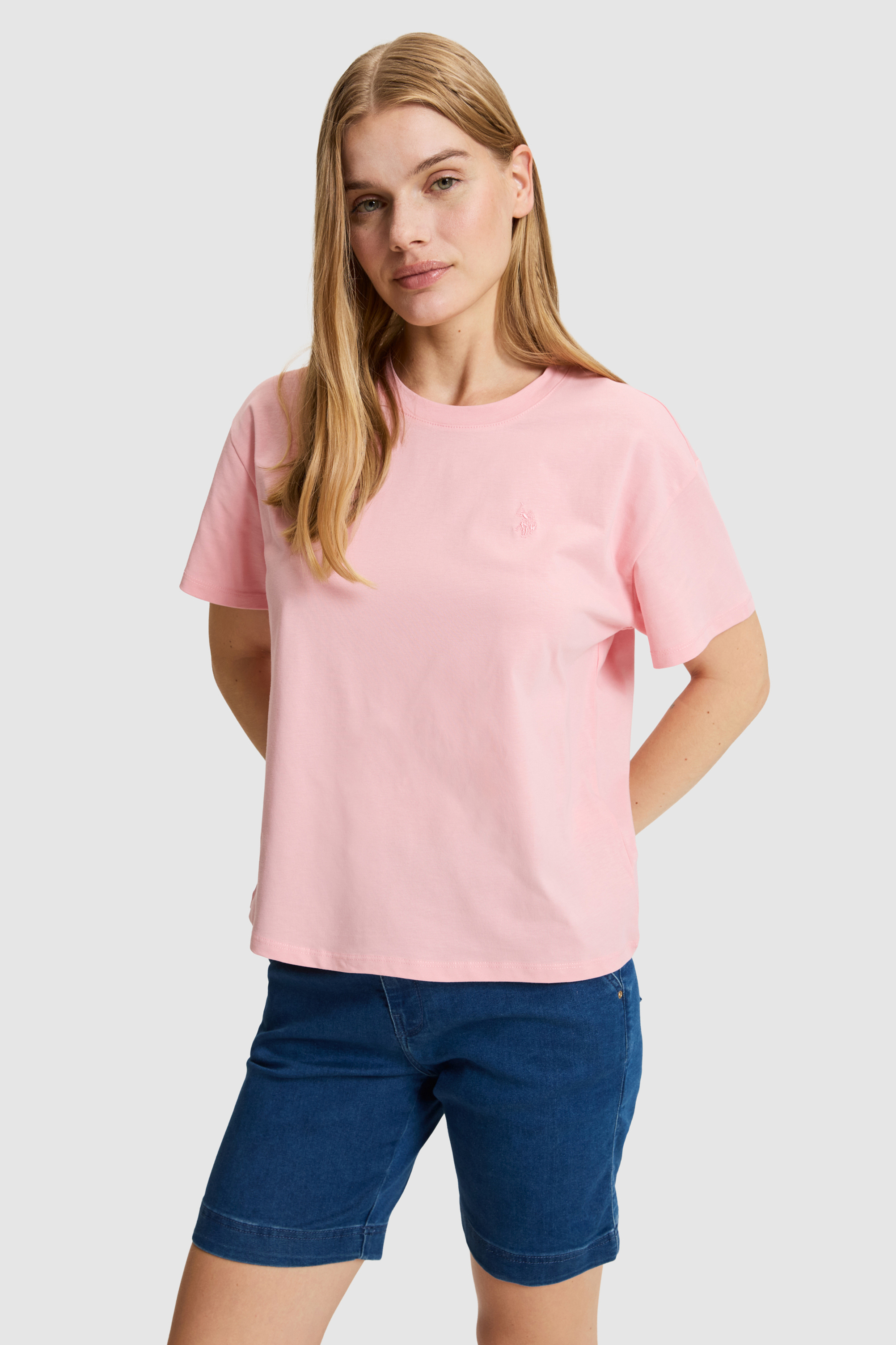 Kadın Pembe Bisiklet Yaka Tişört - Image 3