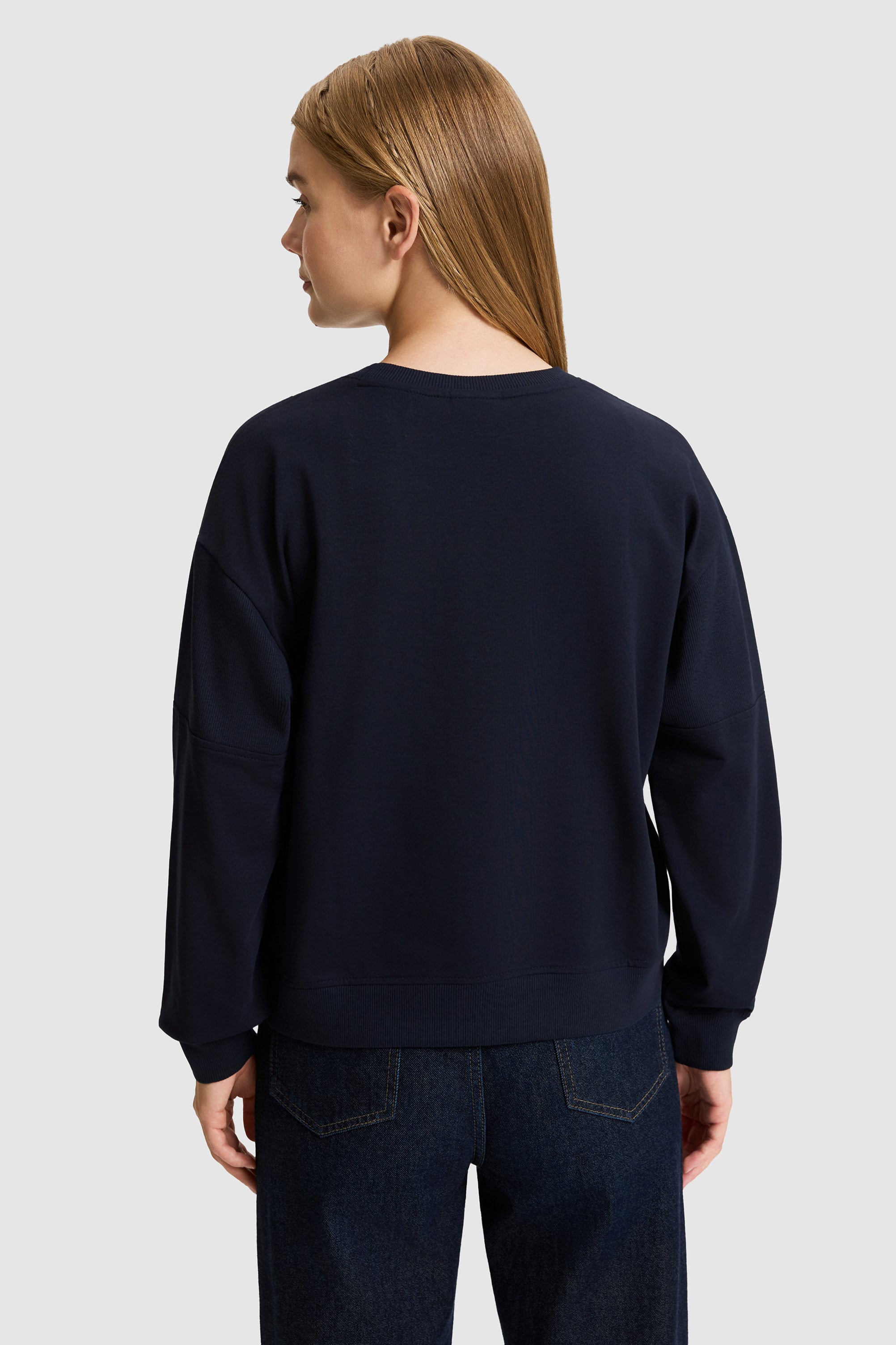 Kadın Lacivert Bisiklet Yaka Sweatshirt - Image 5